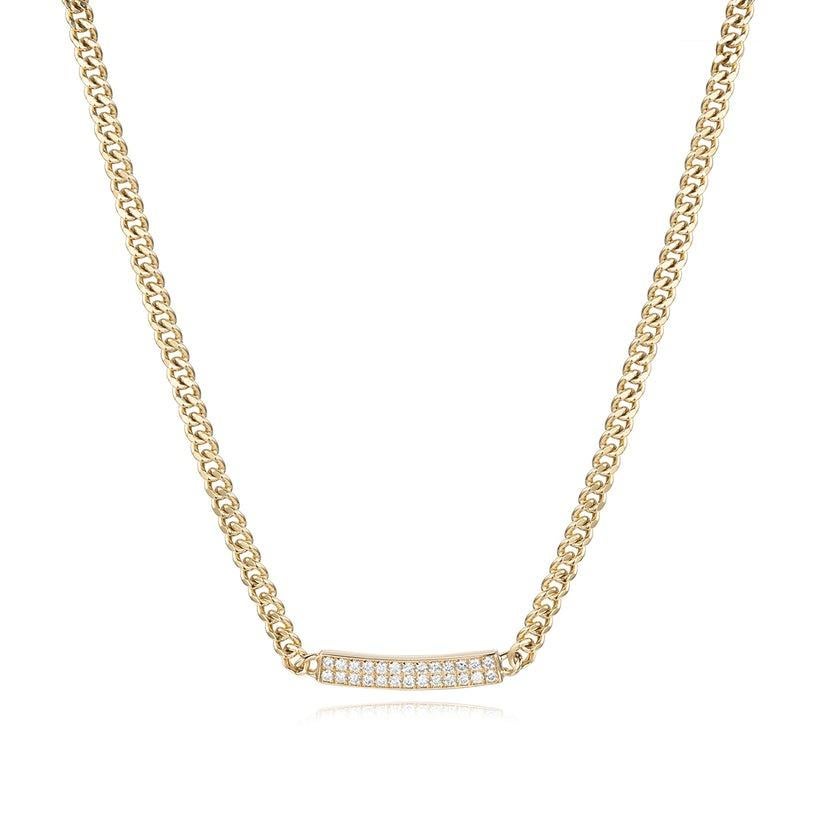 Moderno Bracciale Bar Pave Round Diamond in oro giallo 14K in vendita
