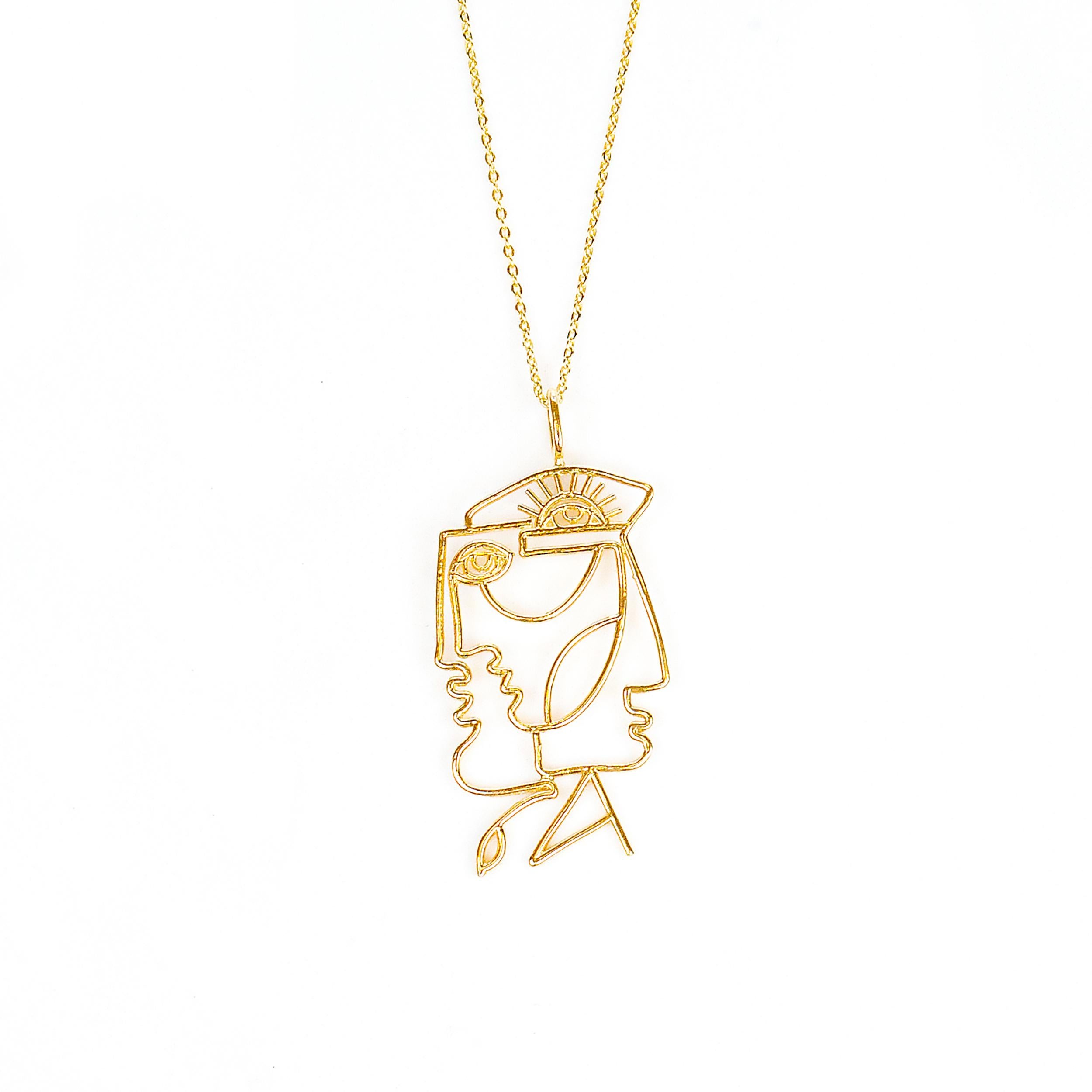 Modern 14K Gold Cubic Art Myosotis Pendant Necklace, Inspired by Laurent For Sale