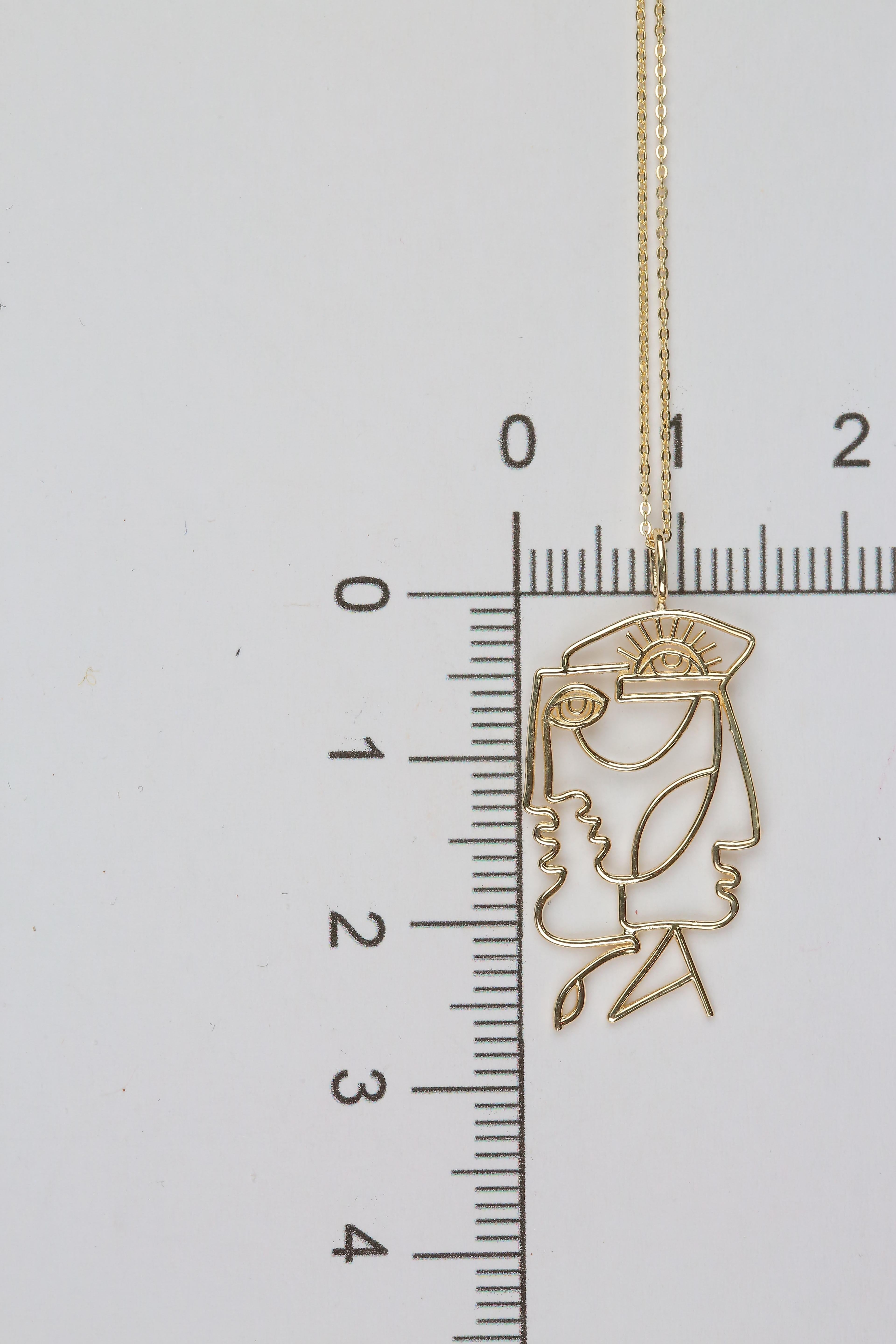 14K Gold Cubic Art Myosotis Pendant Necklace, Inspired by Laurent For Sale 1