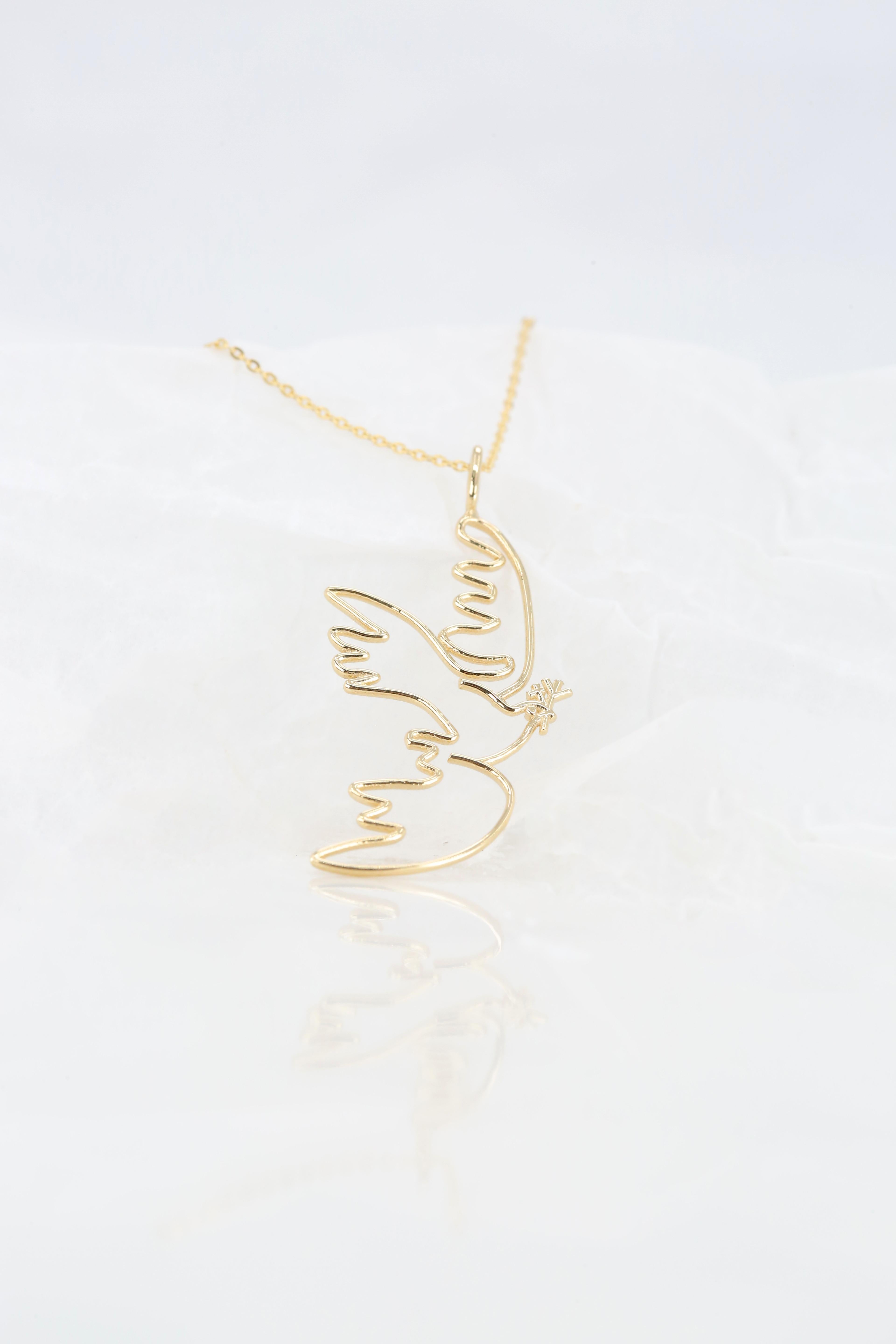 14K Gold Cubic Dove Necklace, Inspired by Picasso's 