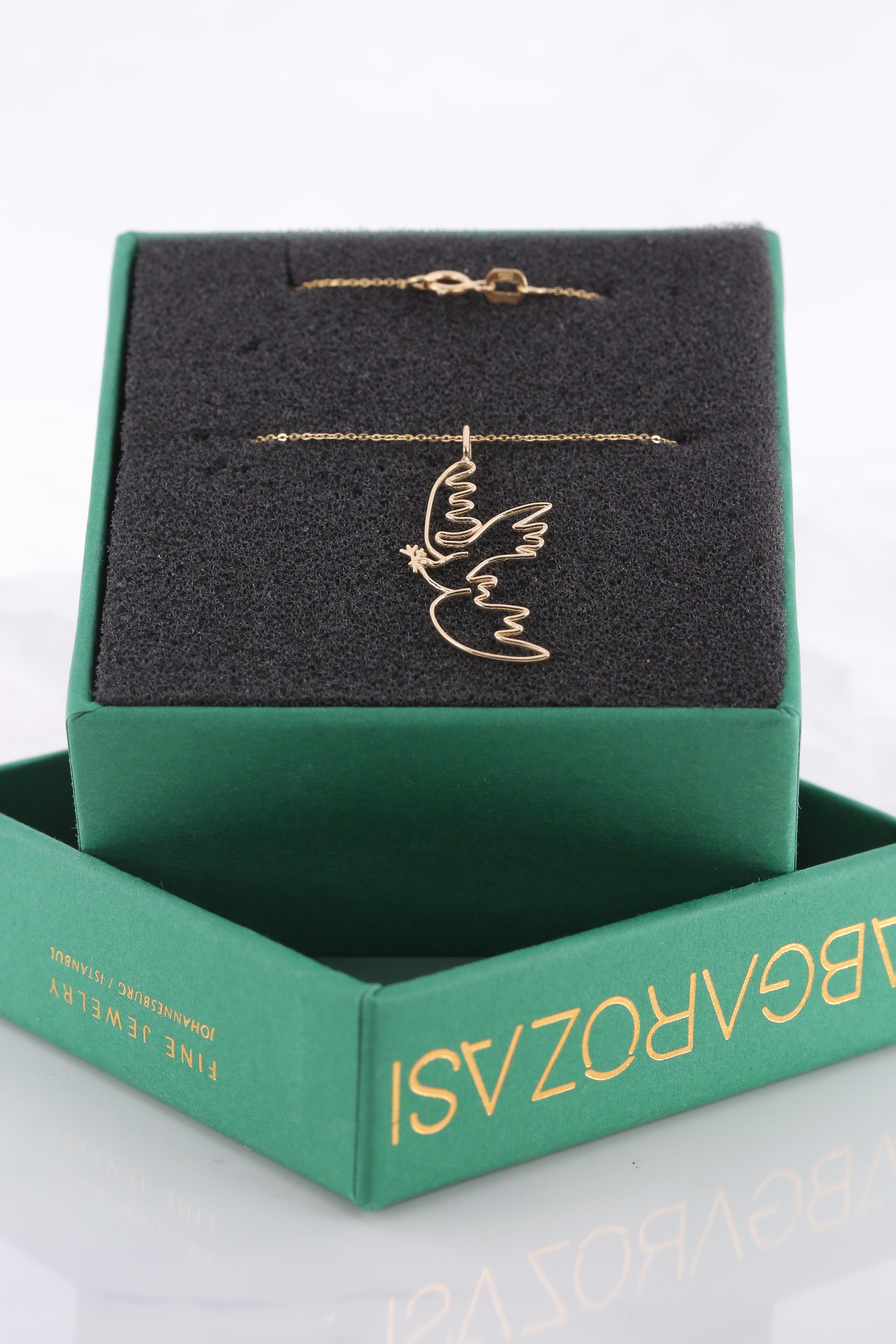 14K Gold Cubic Dove Necklace, Inspired by Picasso's 