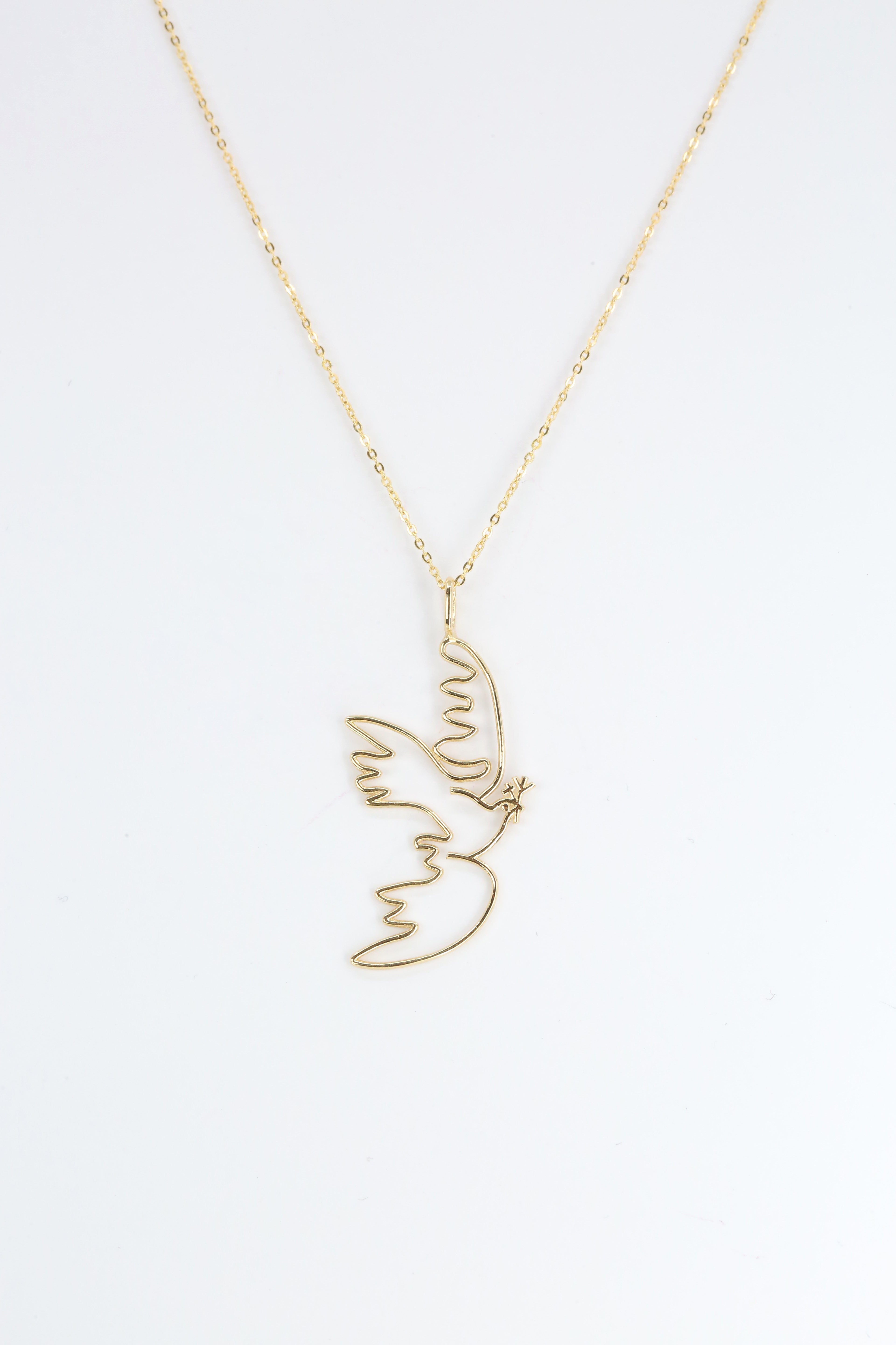 14K Gold Cubic Dove Necklace, Inspired by Picasso's 