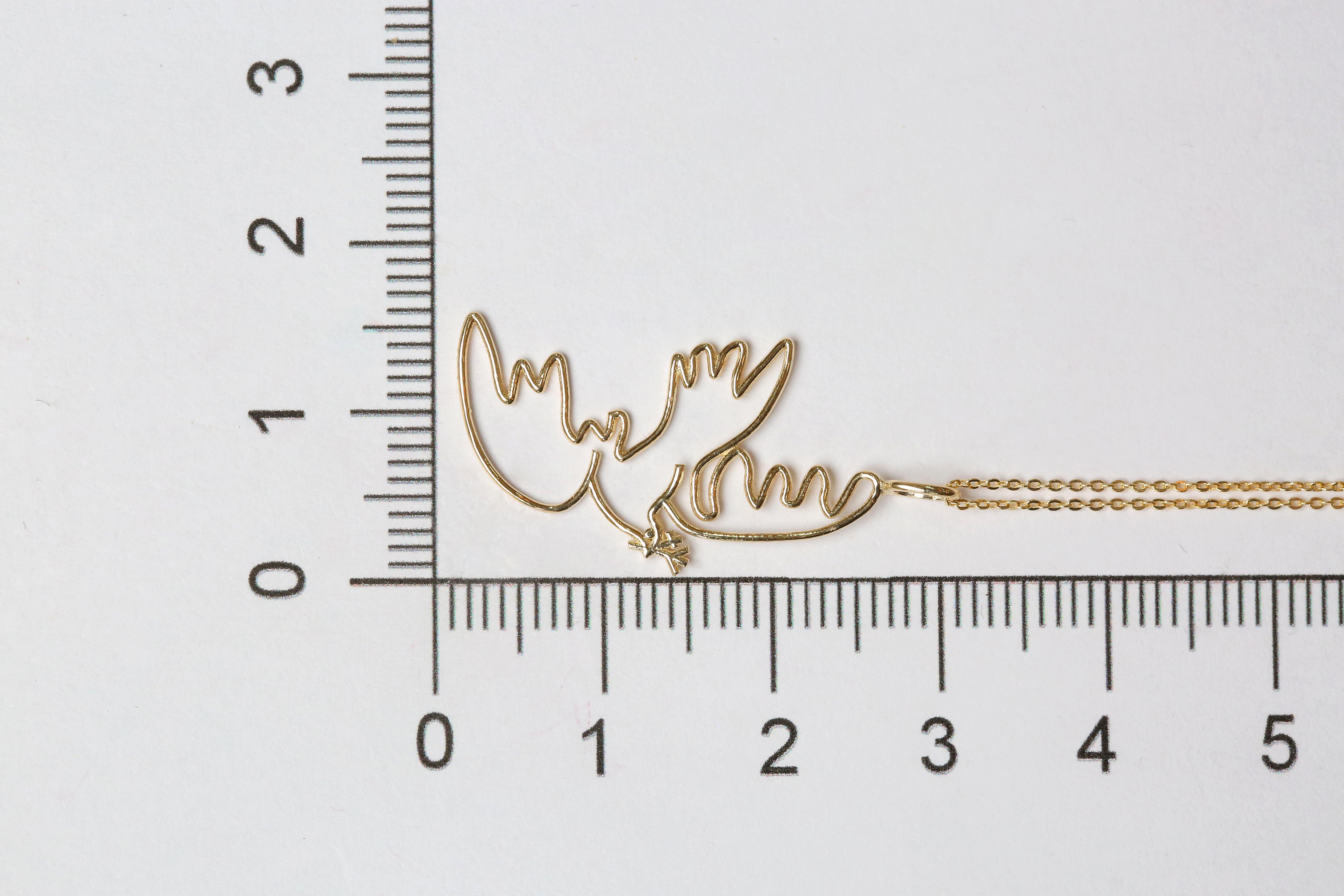 14 Karat Gold kubische Taube-Halskette, inspiriert von Picassos „For a Beautiful Spring“ 2