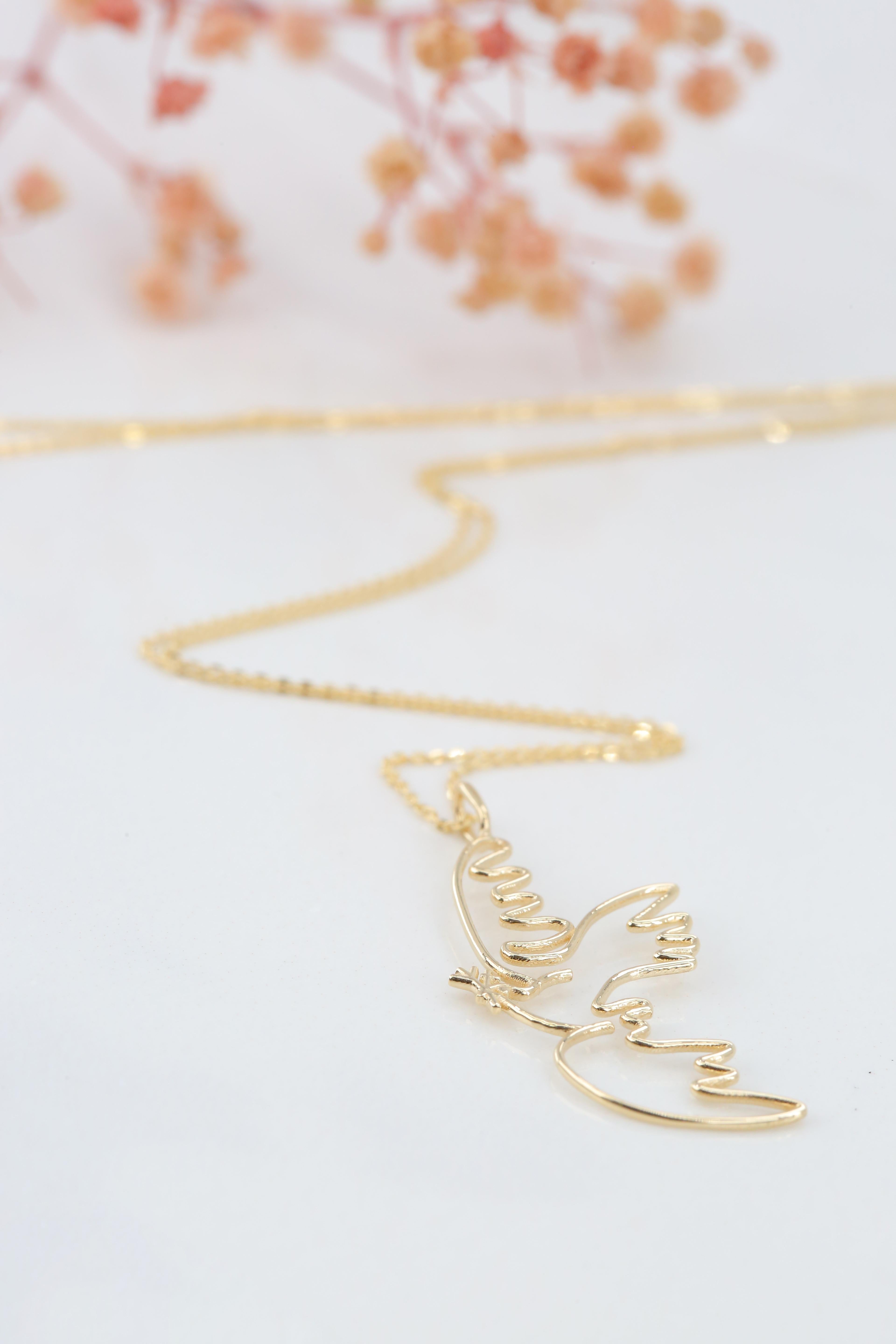 14 Karat Gold kubische Taube-Halskette, inspiriert von Picassos „For a Beautiful Spring“ 4