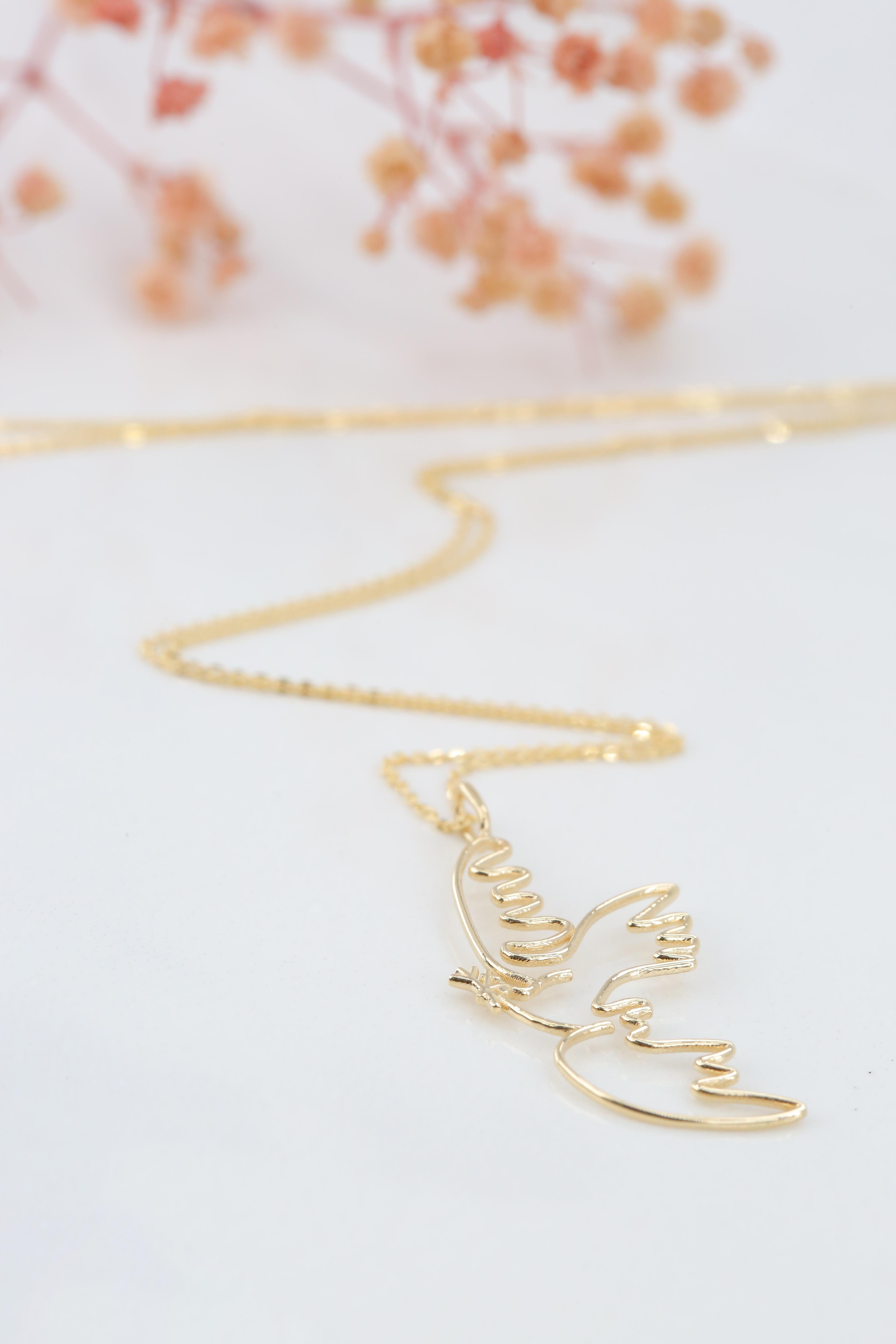 14K Gold Cubic Dove Necklace, Inspired by Picasso's 