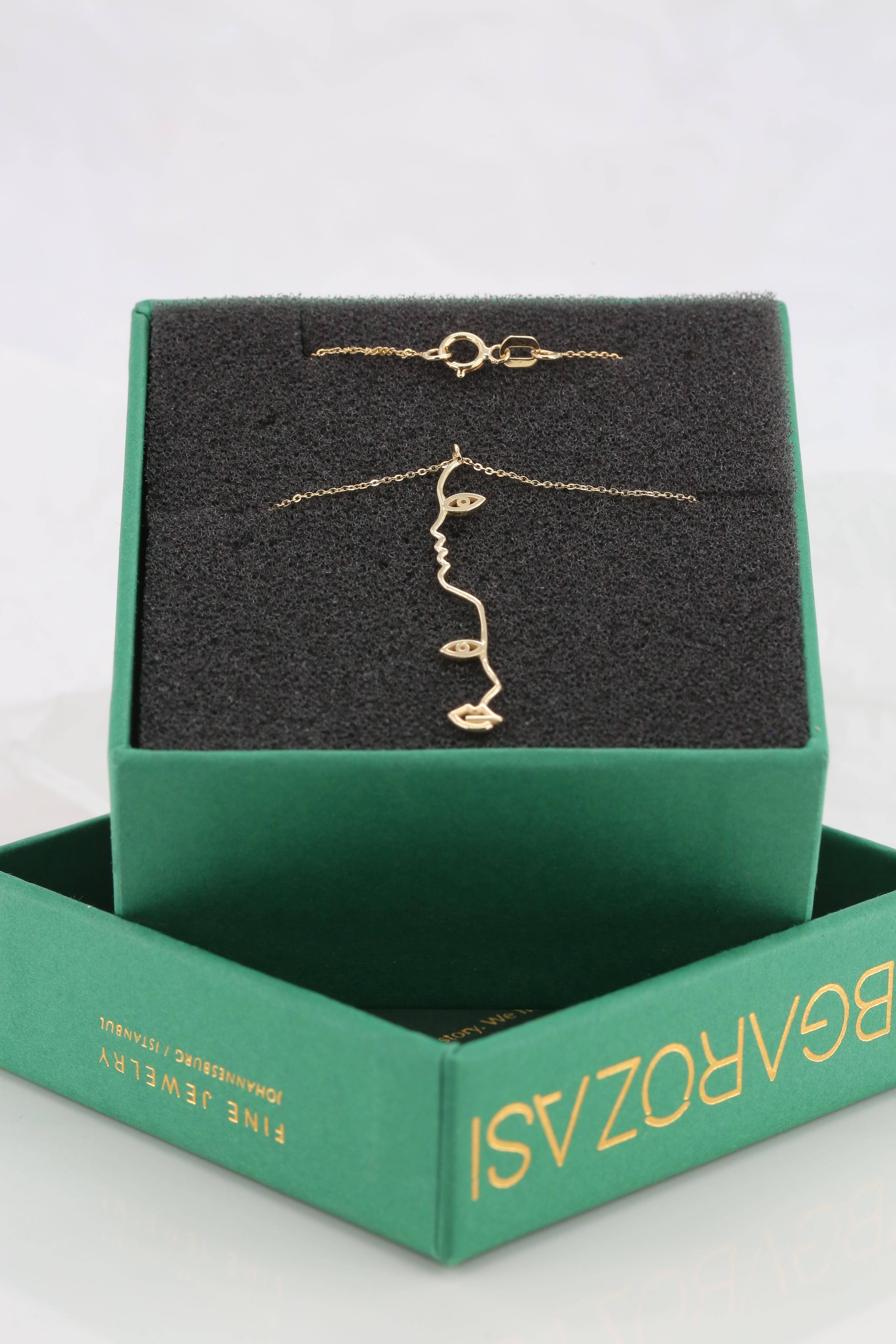 14K Gold Cubic Face Charm Necklace For Sale 1