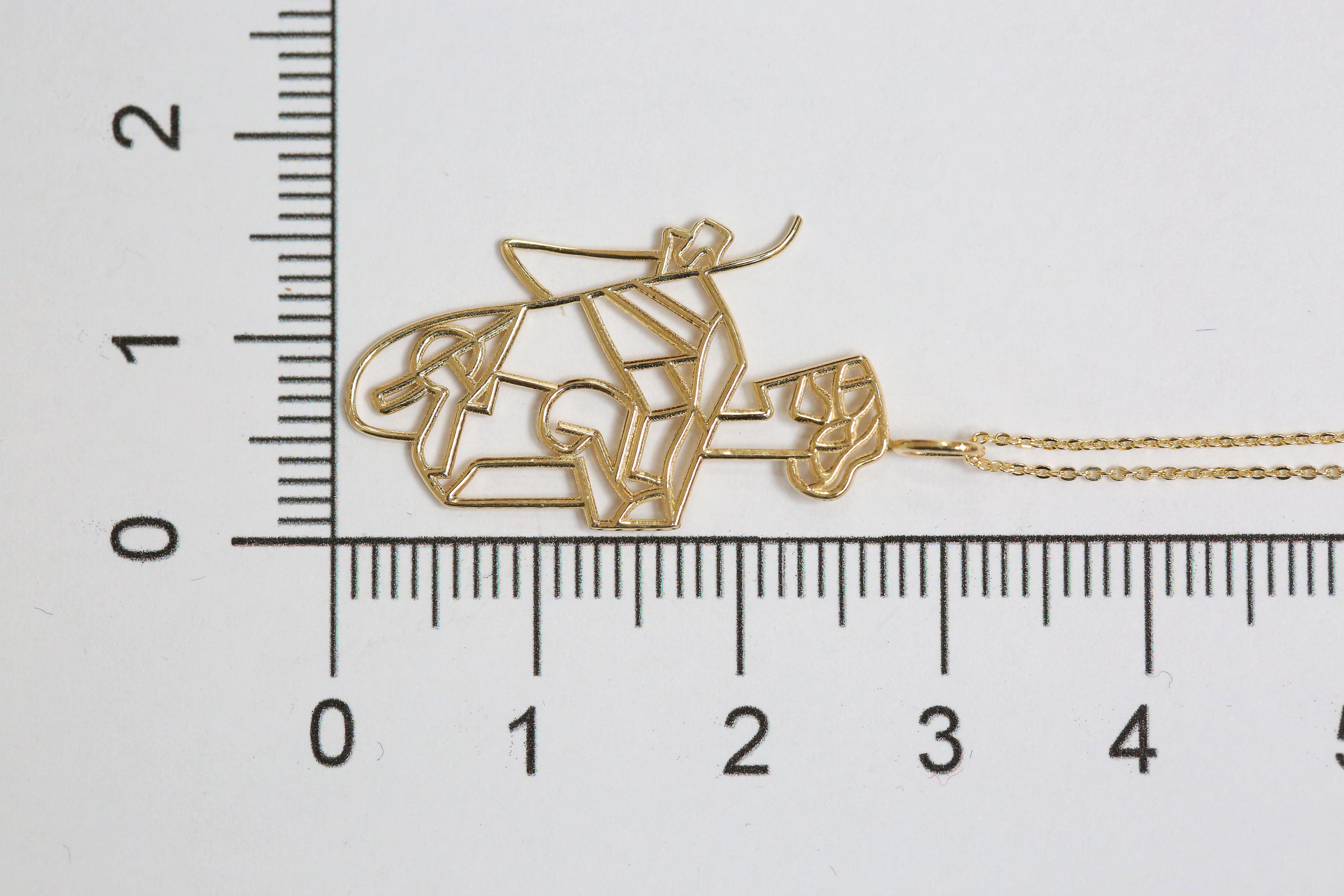14K Gold Cubic Girl with a Mandoline Charm Necklace, Inspired by Picasso For Sale 3