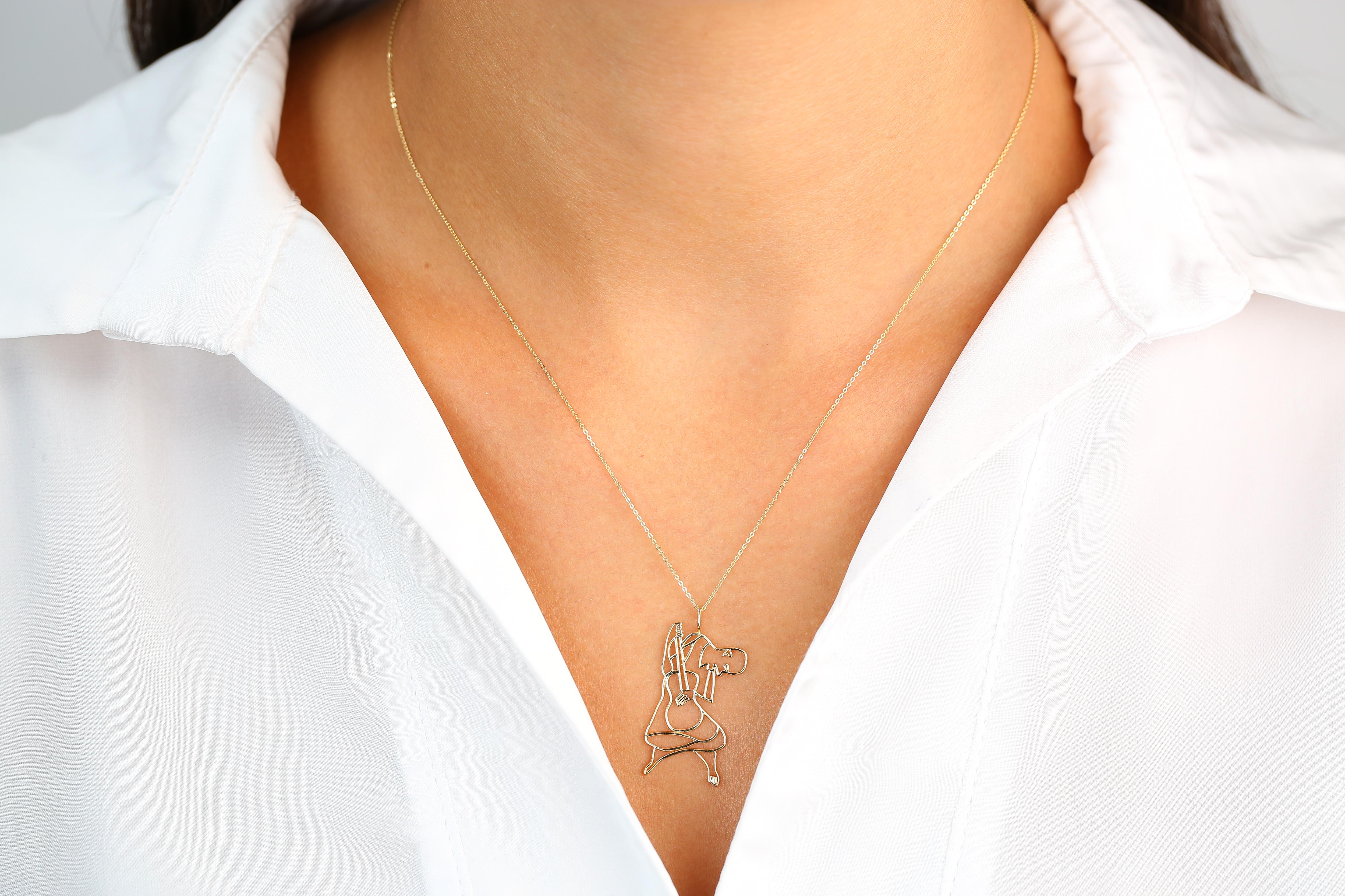 Modern 14K Gold Cubic Guitarist Necklace, Inspired by Picasso's 