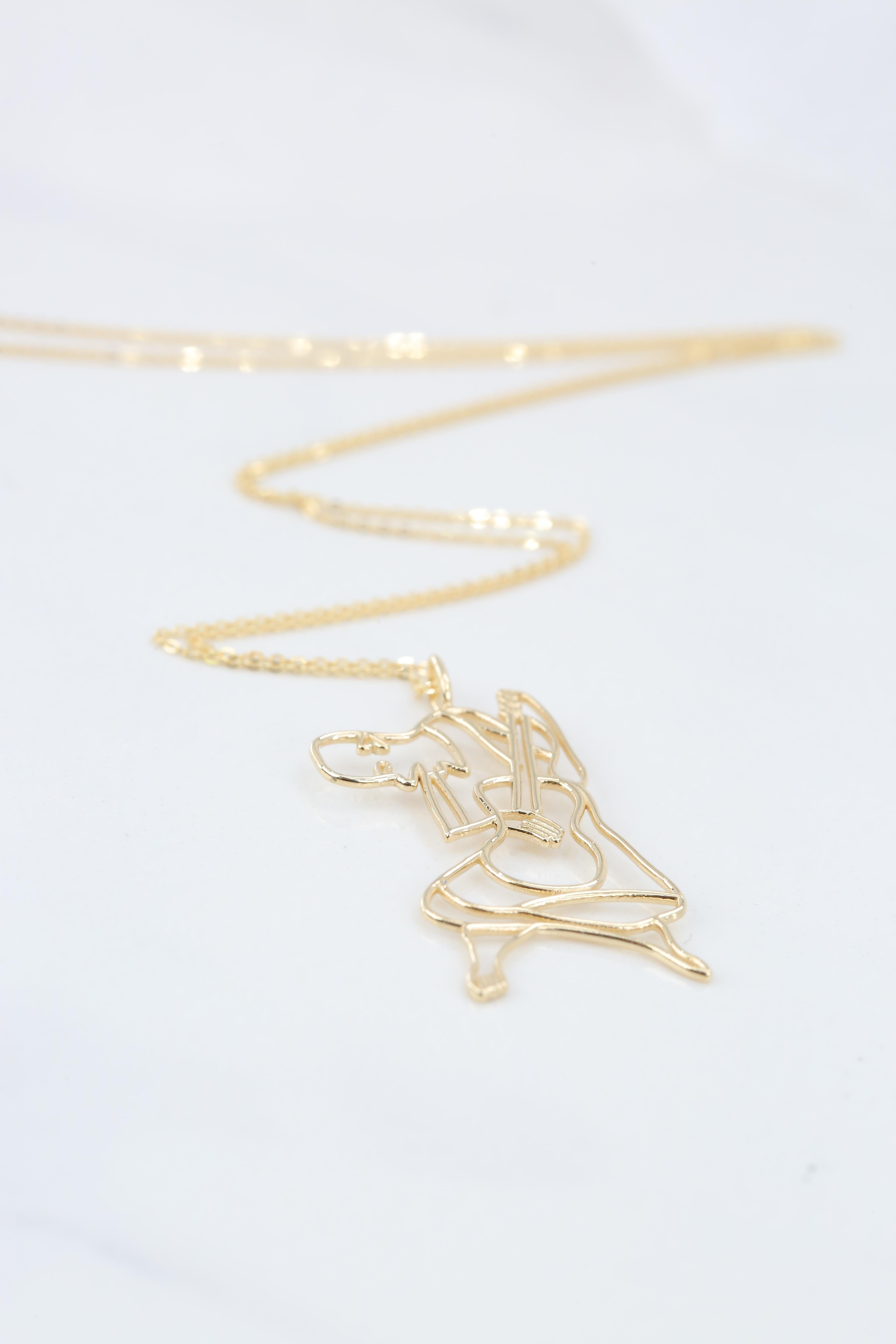 14K Gold Cubic Guitarist Necklace, Inspired by Picasso's 