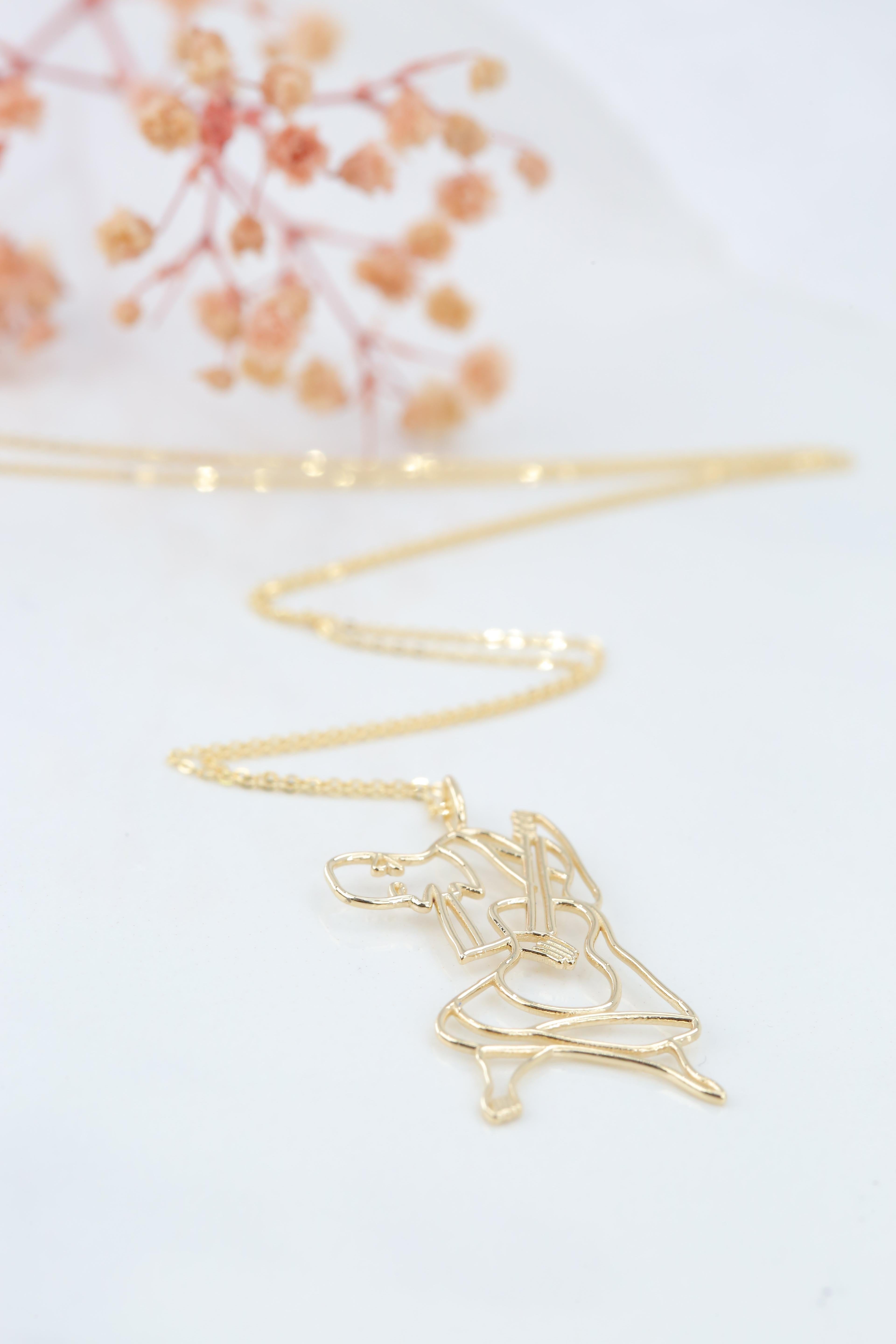 14K Gold Cubic Guitarist Necklace, Inspired by Picasso's 
