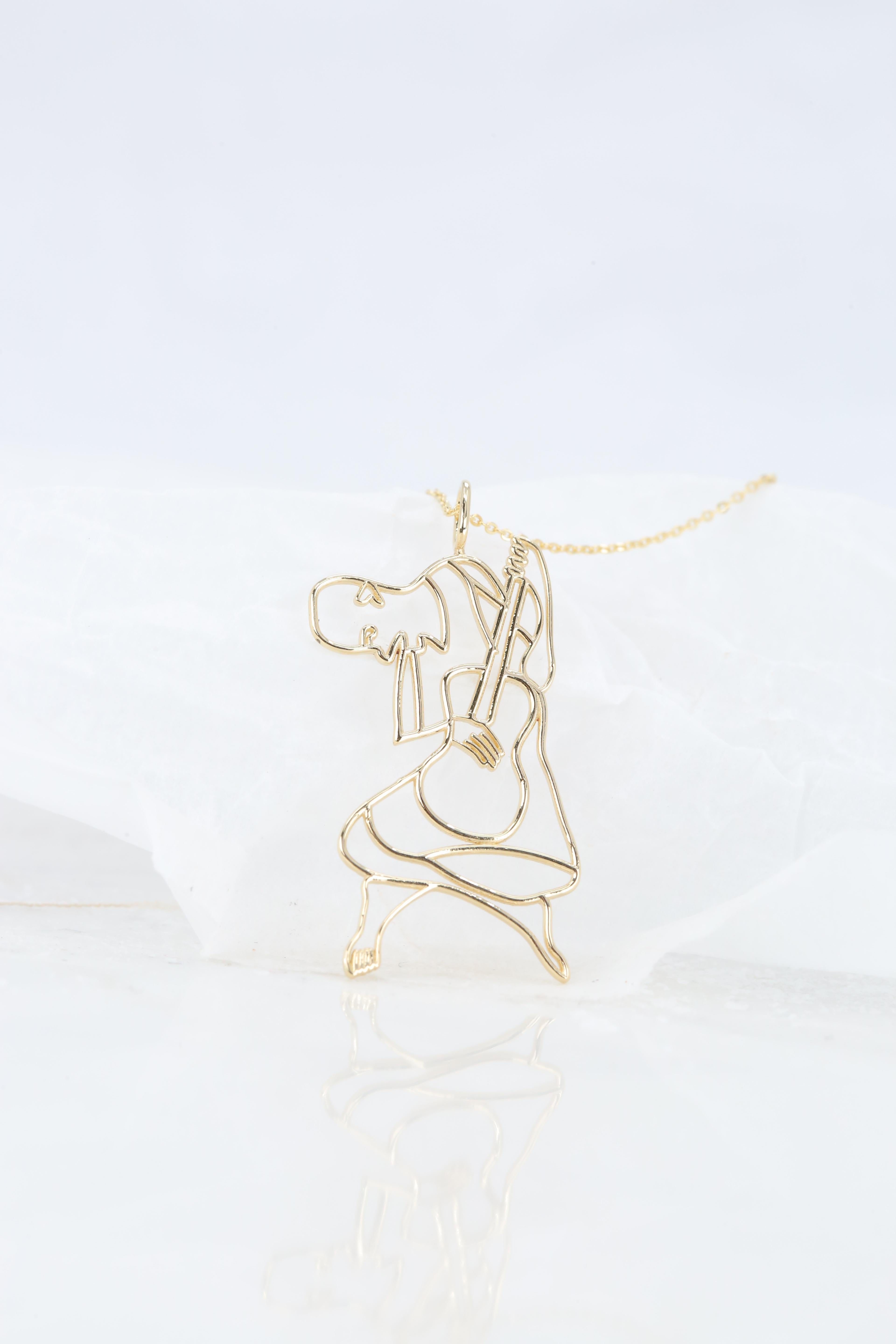 14K Gold Cubic Guitarist Necklace, Inspired by Picasso's 