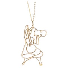 14K Gold Cubic Guitarist Necklace, Inspired by Picasso's "The Old Guitarist"
