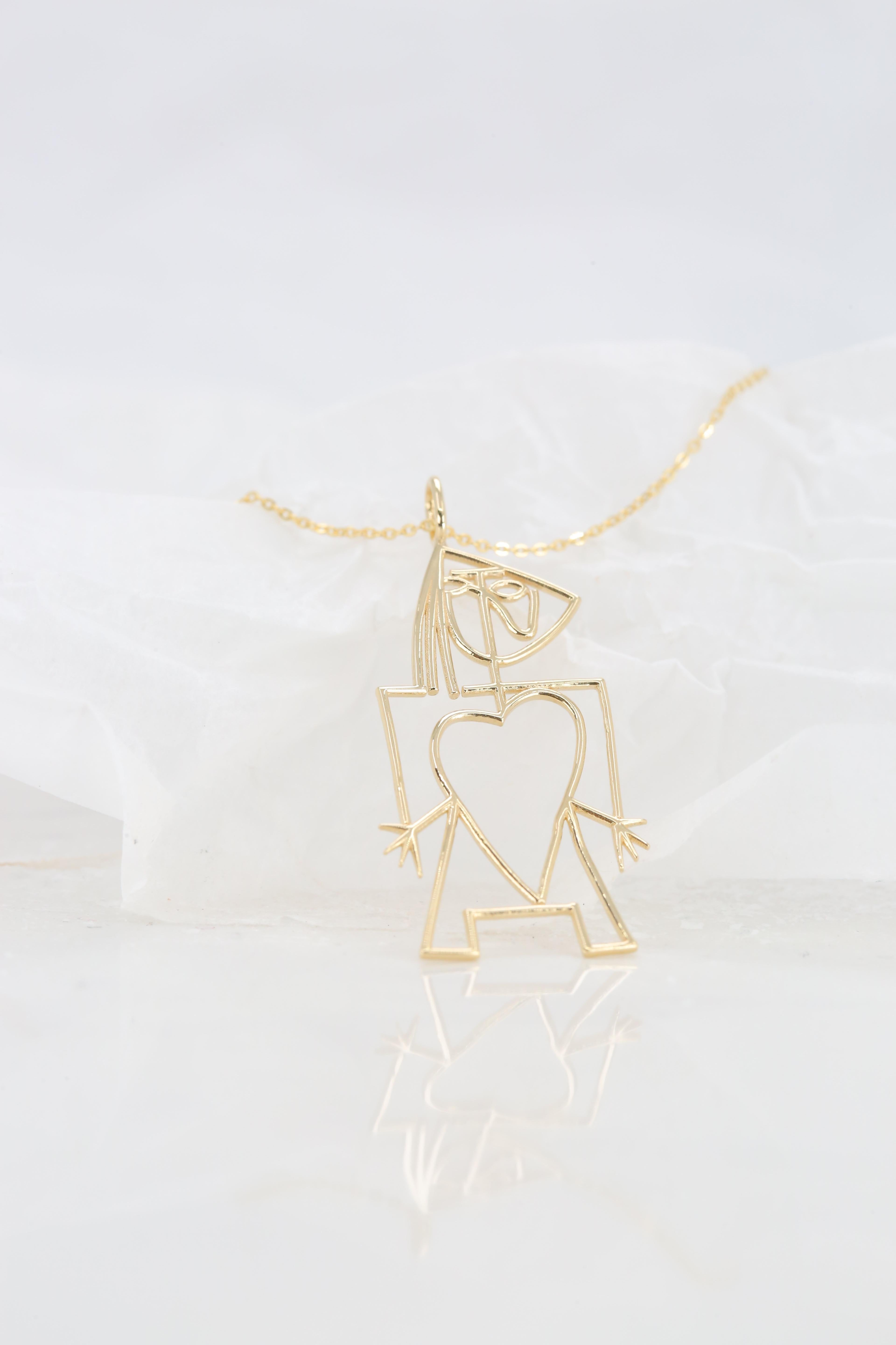 14K Gold Cubic Heart of Woman Charm, Inspired by Picasso For Sale 1