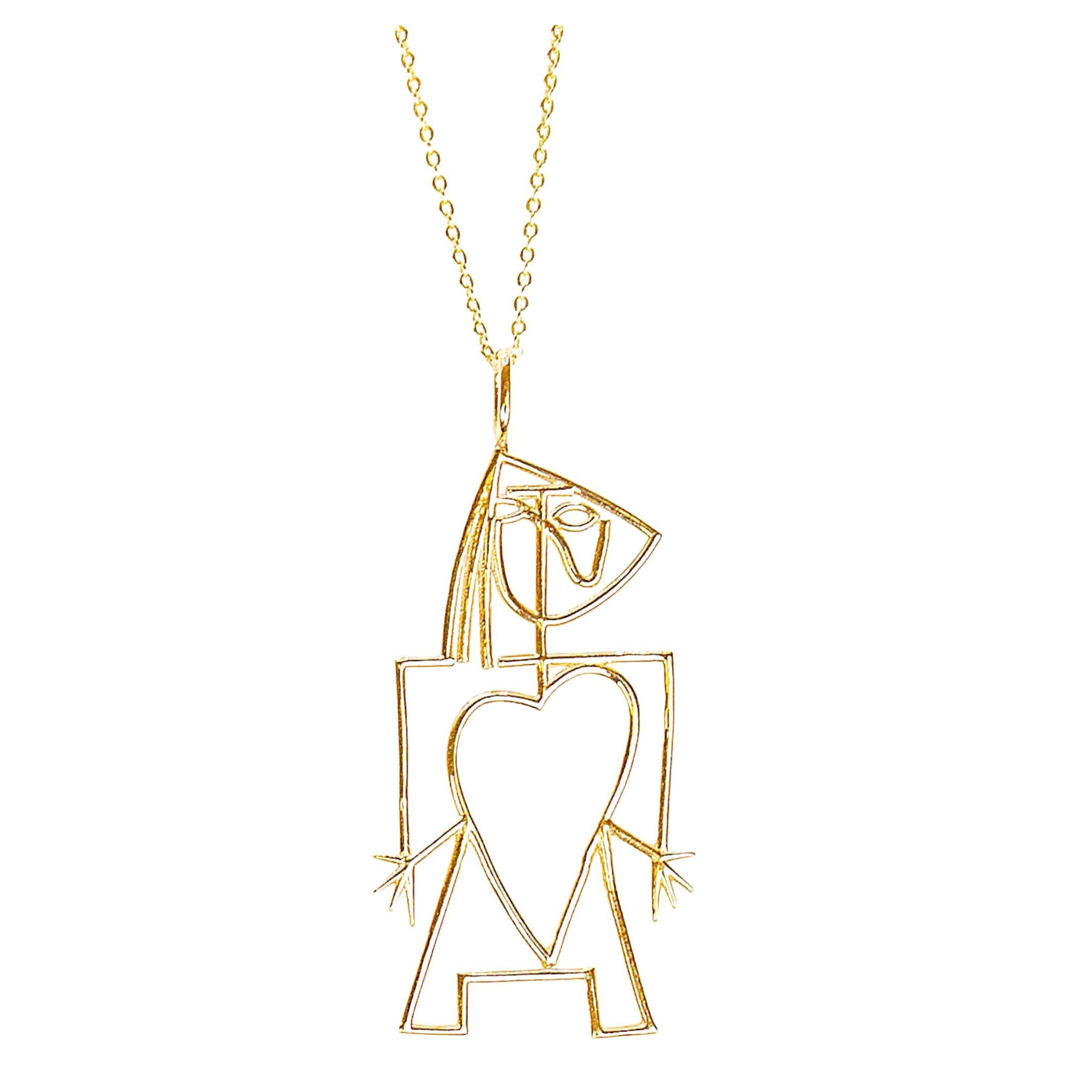 14K Gold Cubic Heart of Woman Charm, Inspired by Picasso For Sale