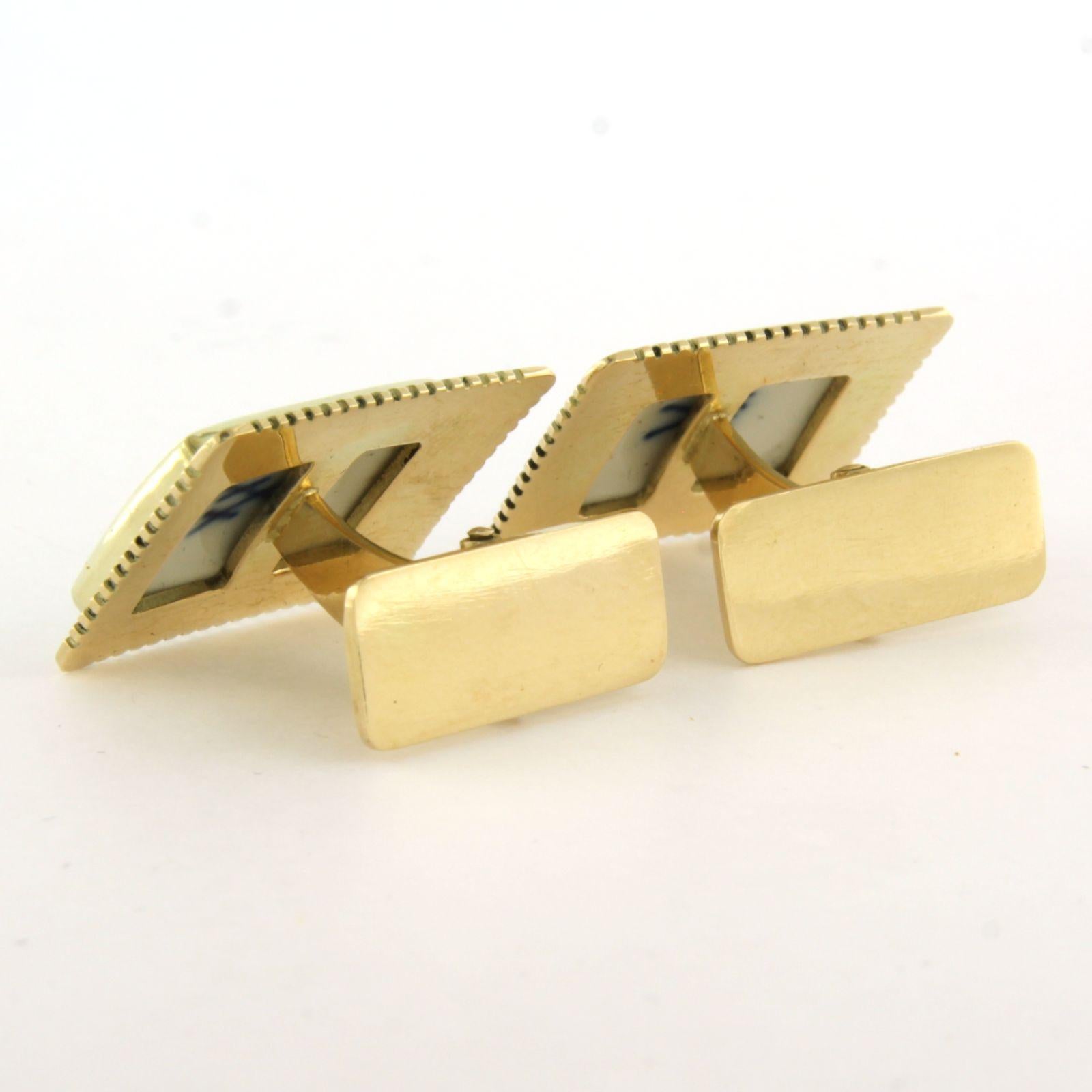 14k gold cufflinks with square porcelain with print of a green dragon 14.9 grams For Sale 2