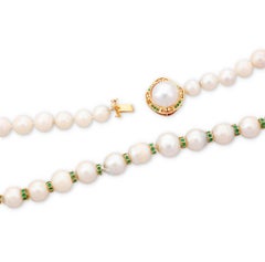 14K Gold Cultured 10-15mm Pearl Necklace Emerald Rondelles Mabe Pearl Clasp 20"