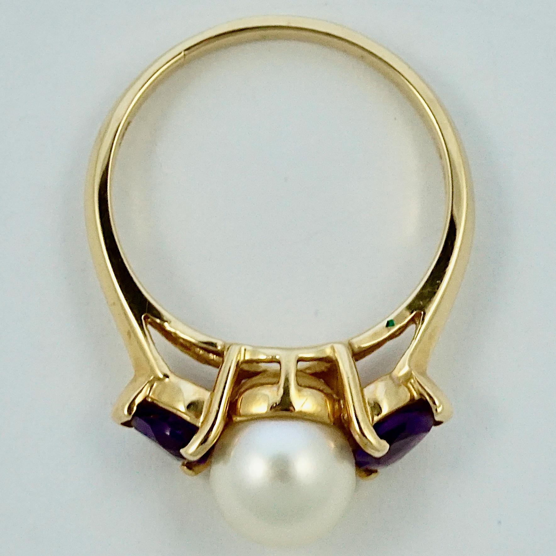 Taille cœur Bague habillée en or 14 carats avec perle de culture et améthyste en forme de cœur  en vente