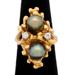 14K Gold Cultured Tahitian Pearl Diamond Ring