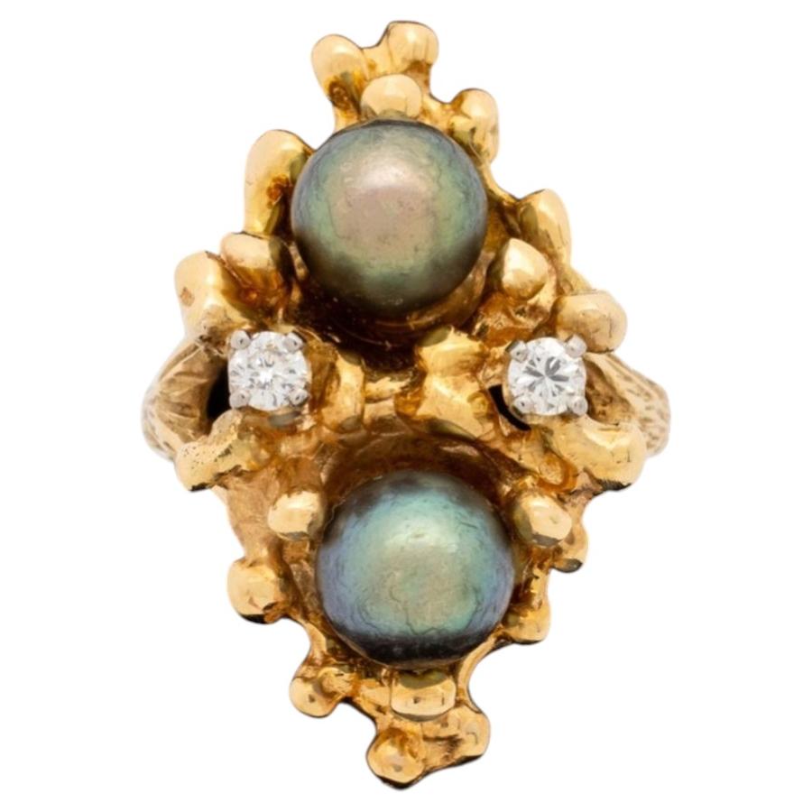 14K Gold Cultured Tahitian Pearl Diamond Ring