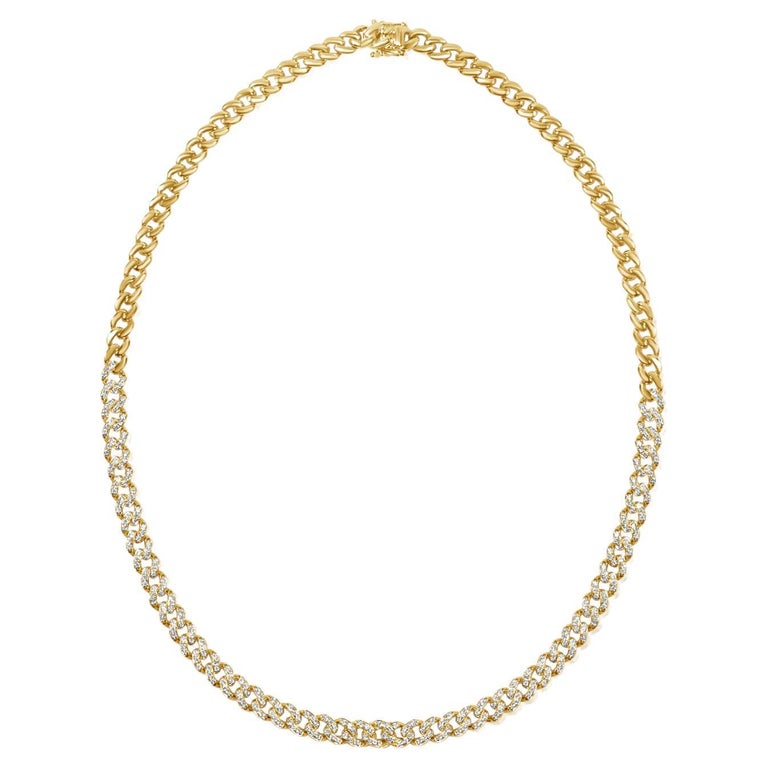14k Gold Curb Link Diamond Necklace For Sale at 1stDibs