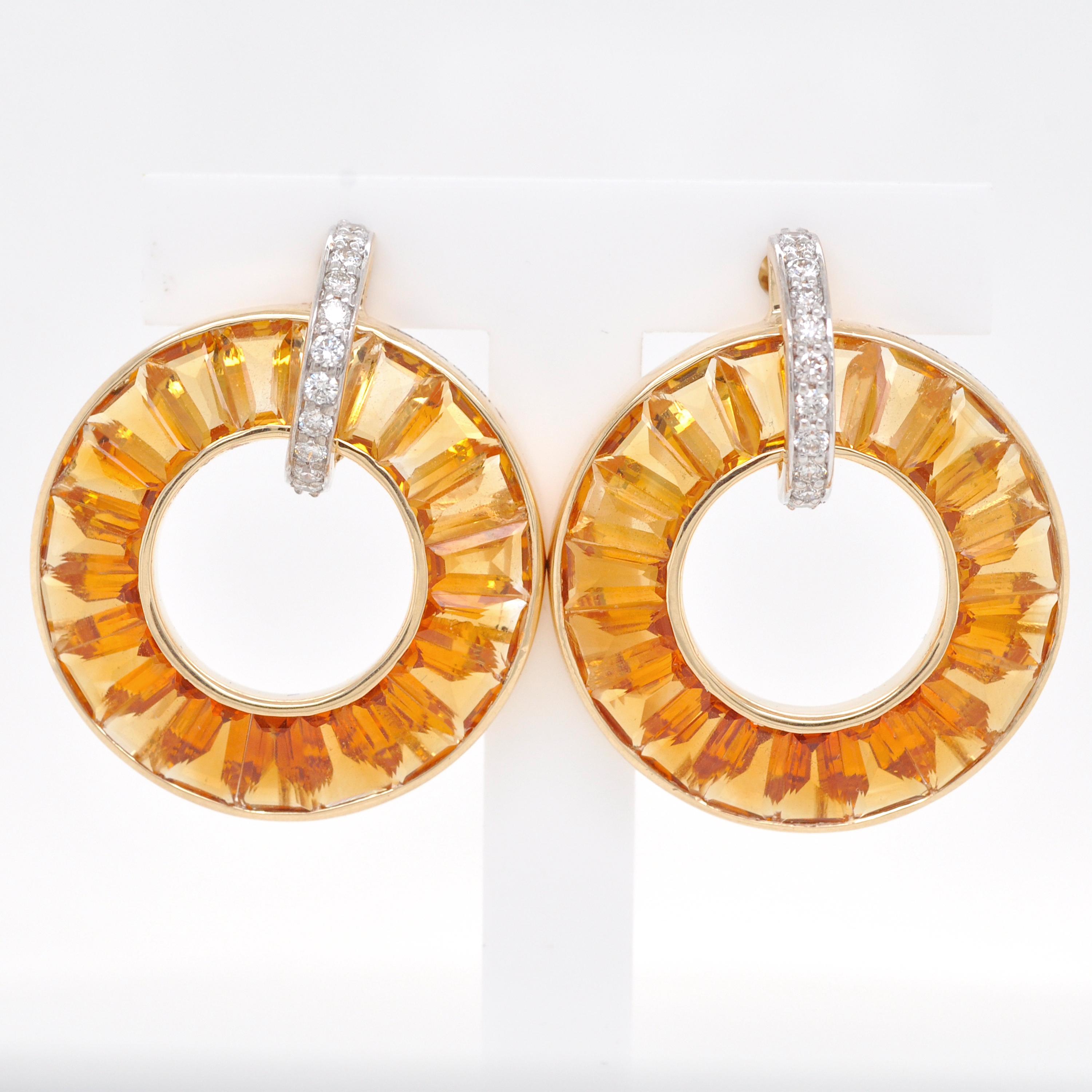Clous d'oreilles en or 14 carats, avec citrine, baguettes et diamants, taillés sur mesure en vente 5