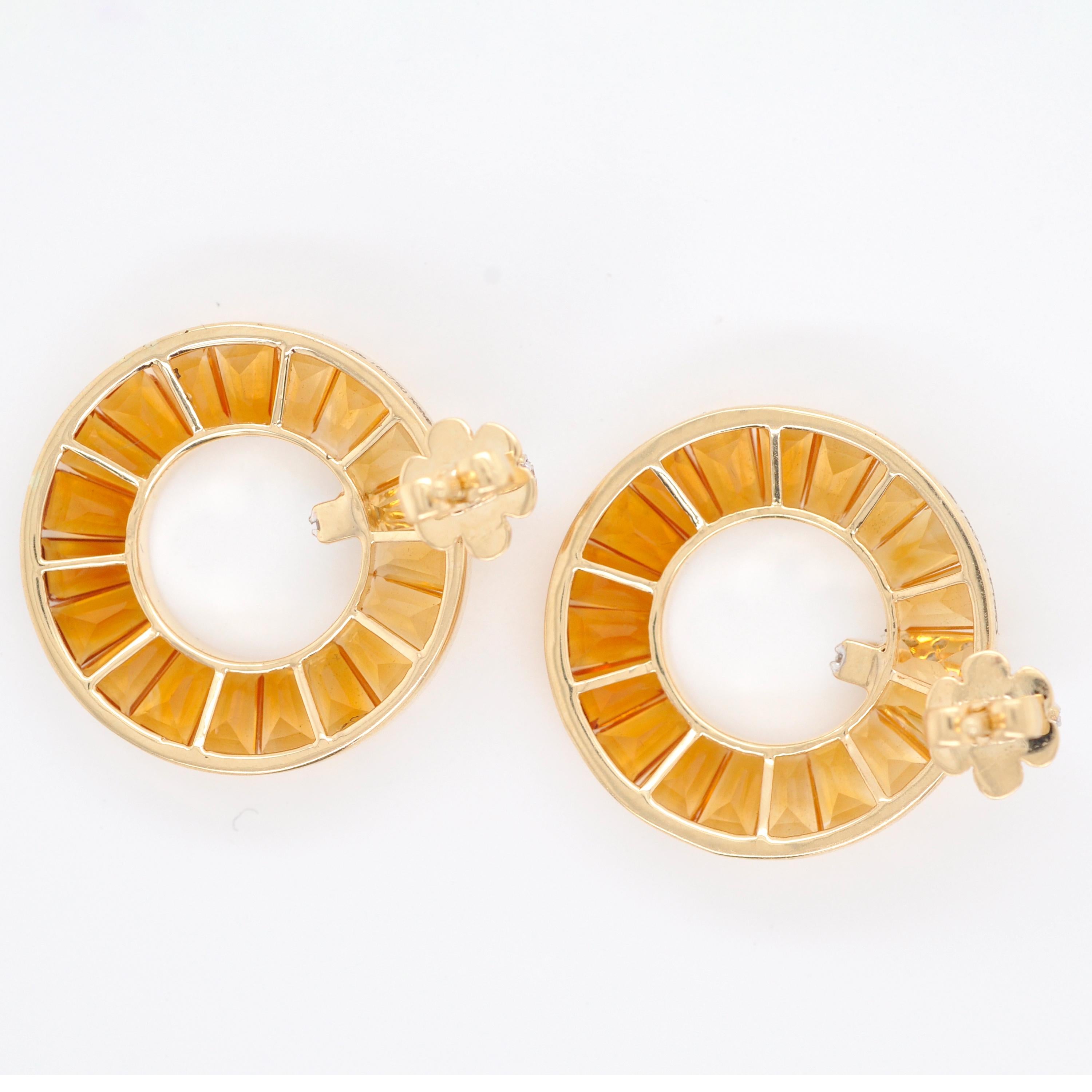 Clous d'oreilles en or 14 carats, avec citrine, baguettes et diamants, taillés sur mesure en vente 6