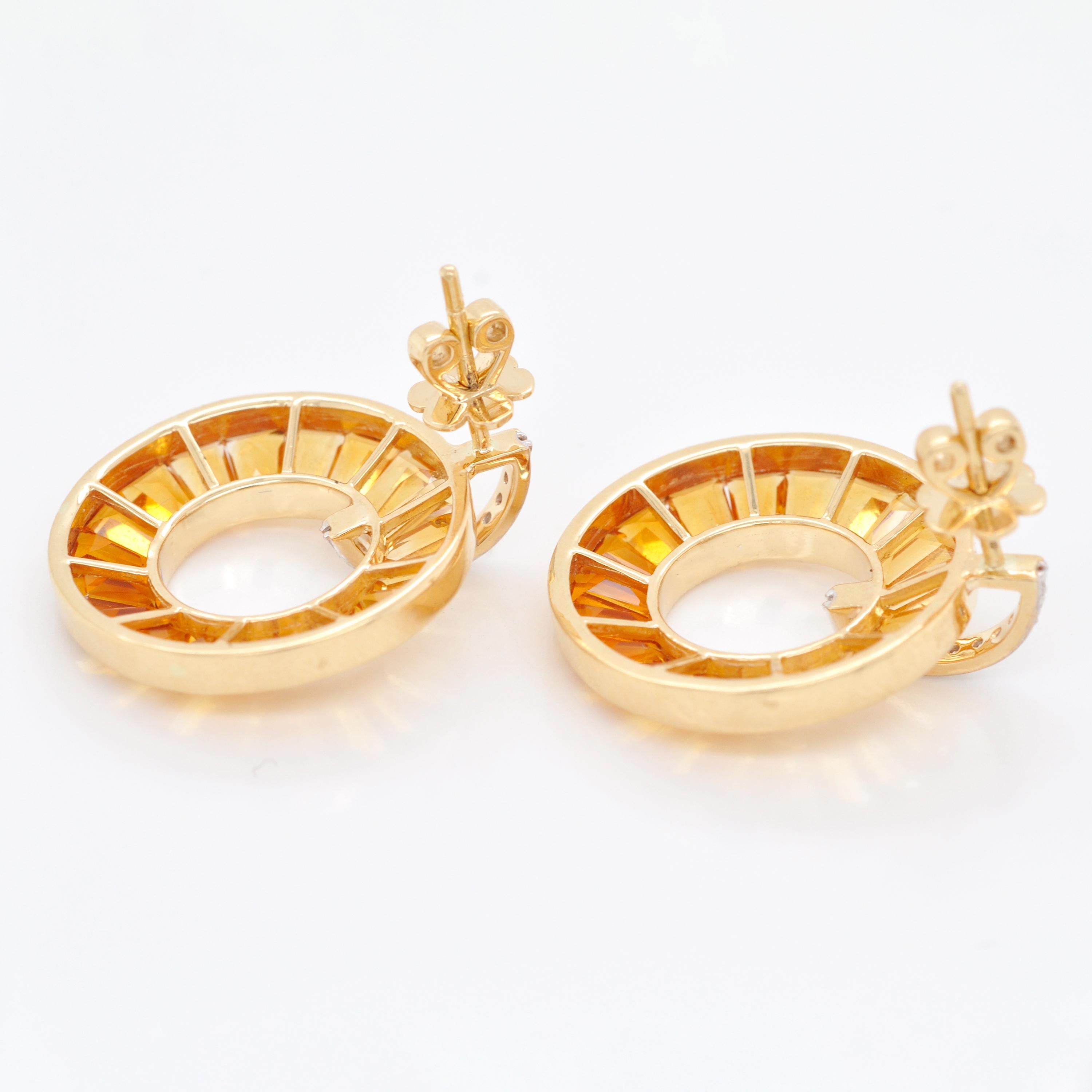 Clous d'oreilles en or 14 carats, avec citrine, baguettes et diamants, taillés sur mesure en vente 3