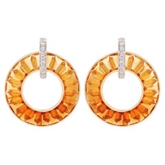 Pendientes de oro de 14 quilates con diamantes baguettes de citrino en forma de círculo y corte personalizado