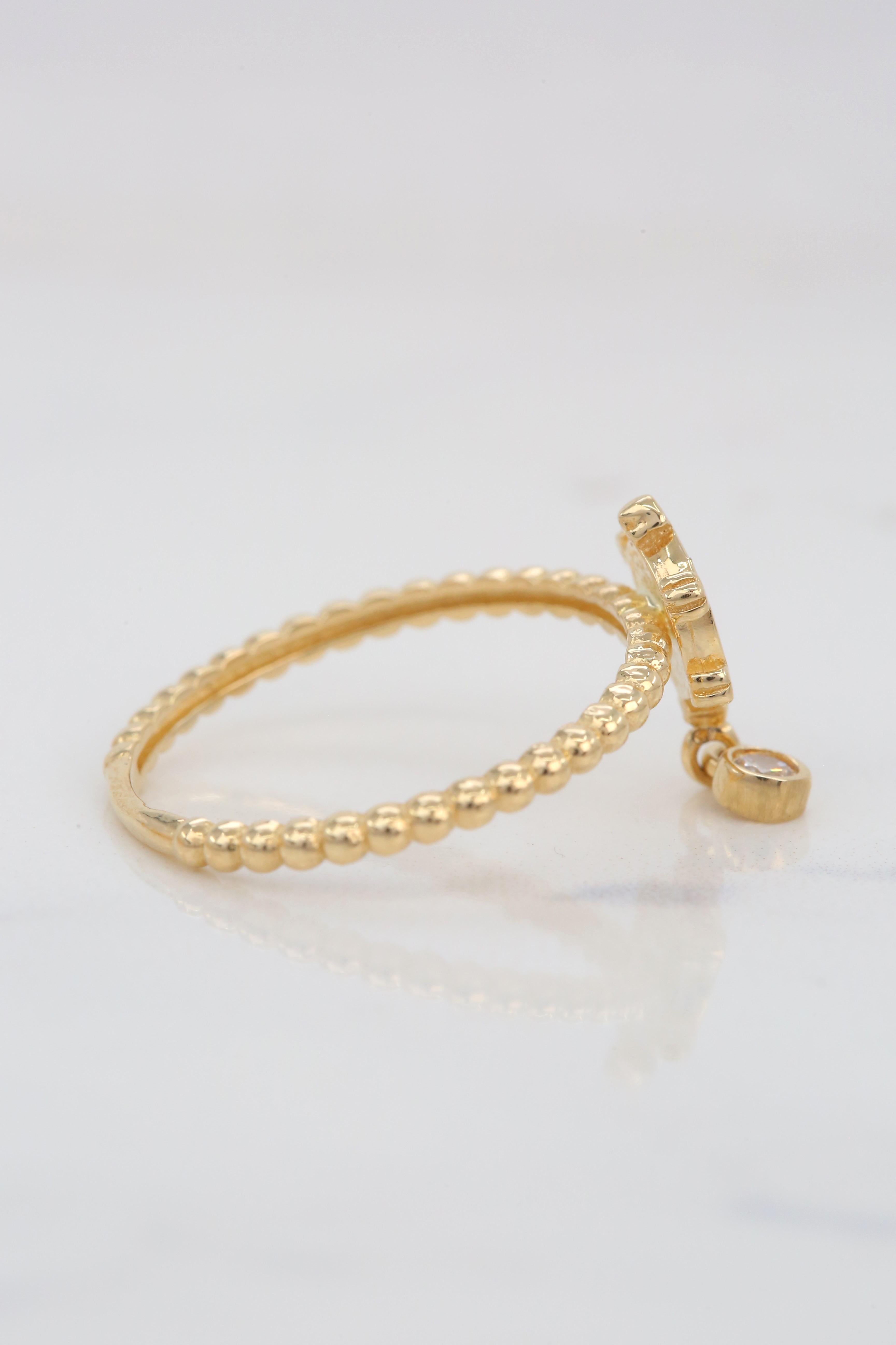 14K Gold Dainty Eye Enameled Rudder Ring with Pendant 6