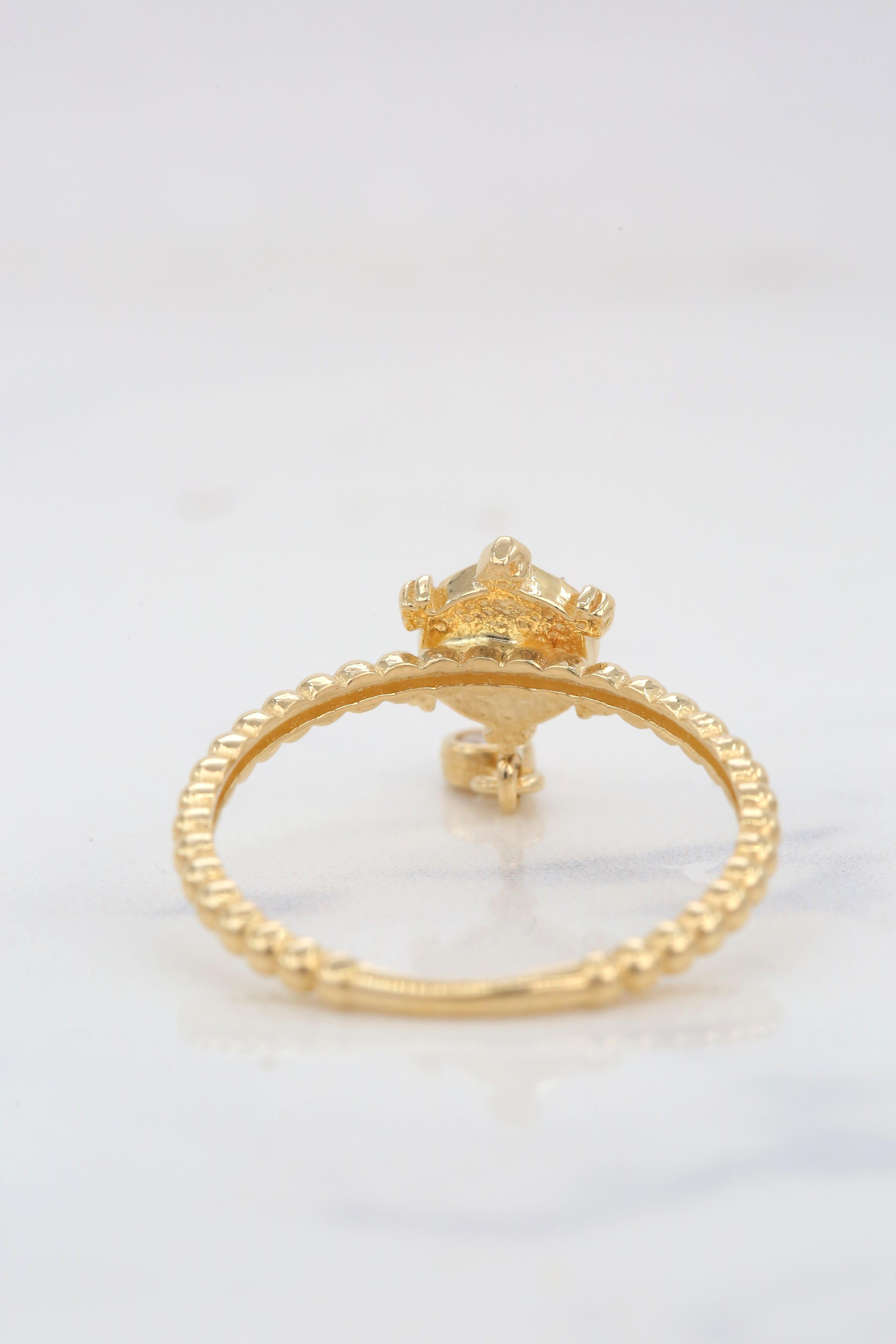 14K Gold Dainty Eye Enameled Rudder Ring with Pendant 7