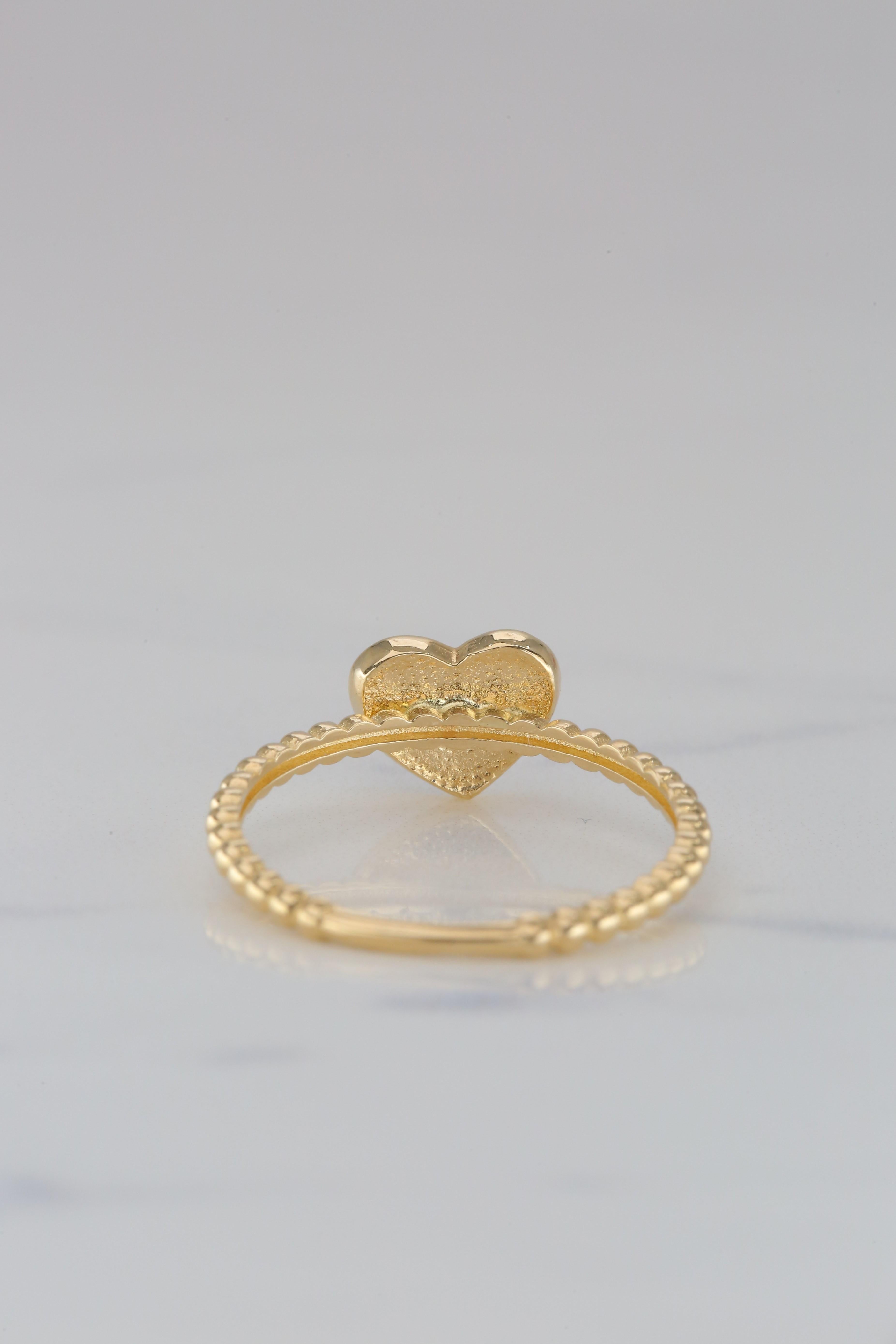 14K Gold Dainty Heart Enamel Ring 9