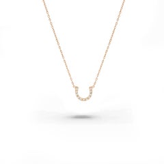14k Gold Dainty Horseshoe Diamond Necklace Slim U Shape Necklace