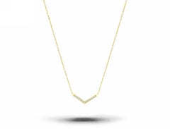 14k Gold Dainty Pave Diamond V Necklace Modern Minimalist Valentine Gift