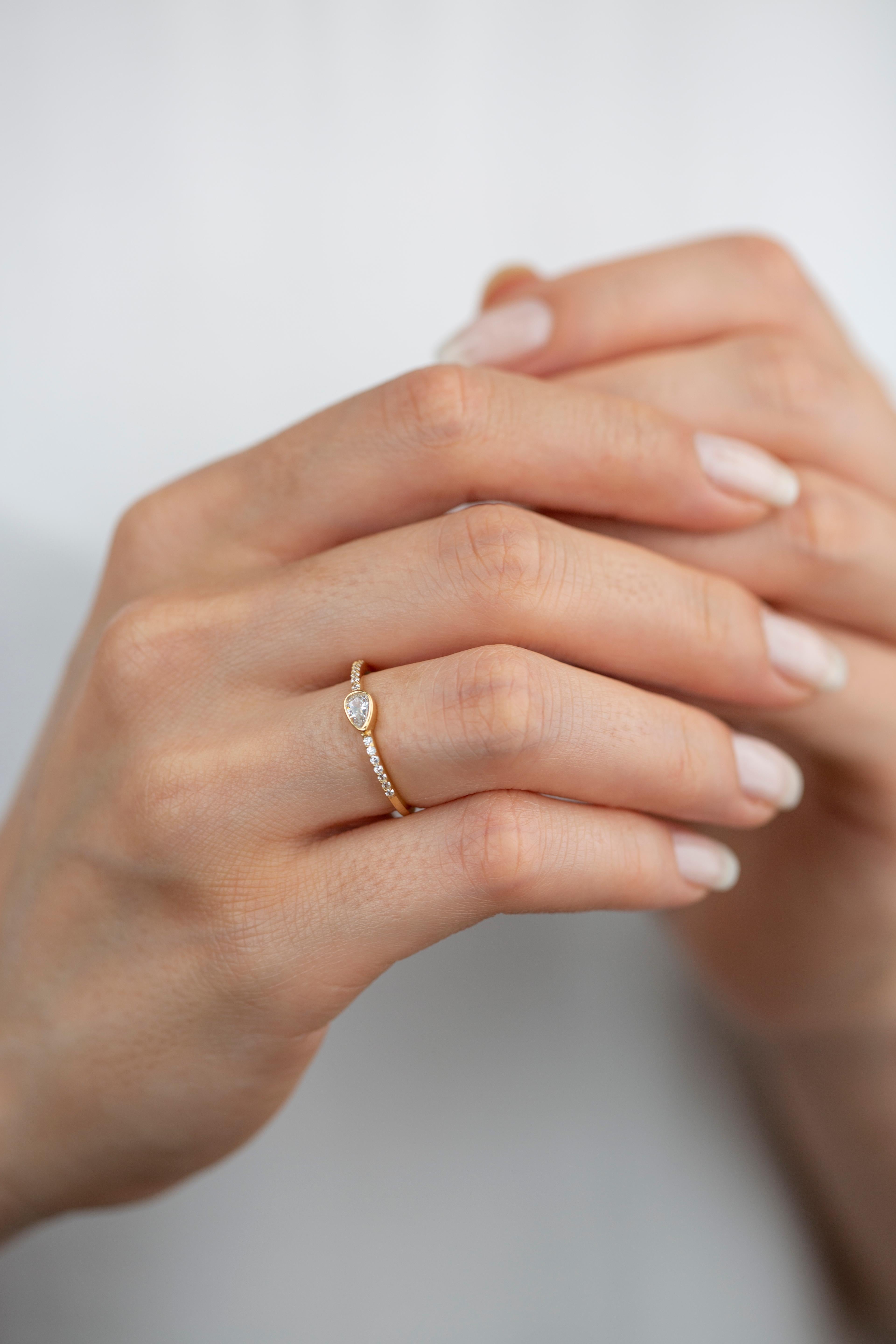 14K Gold Dainty Pear Shape Zircon Ring, Minimalist Ring 2