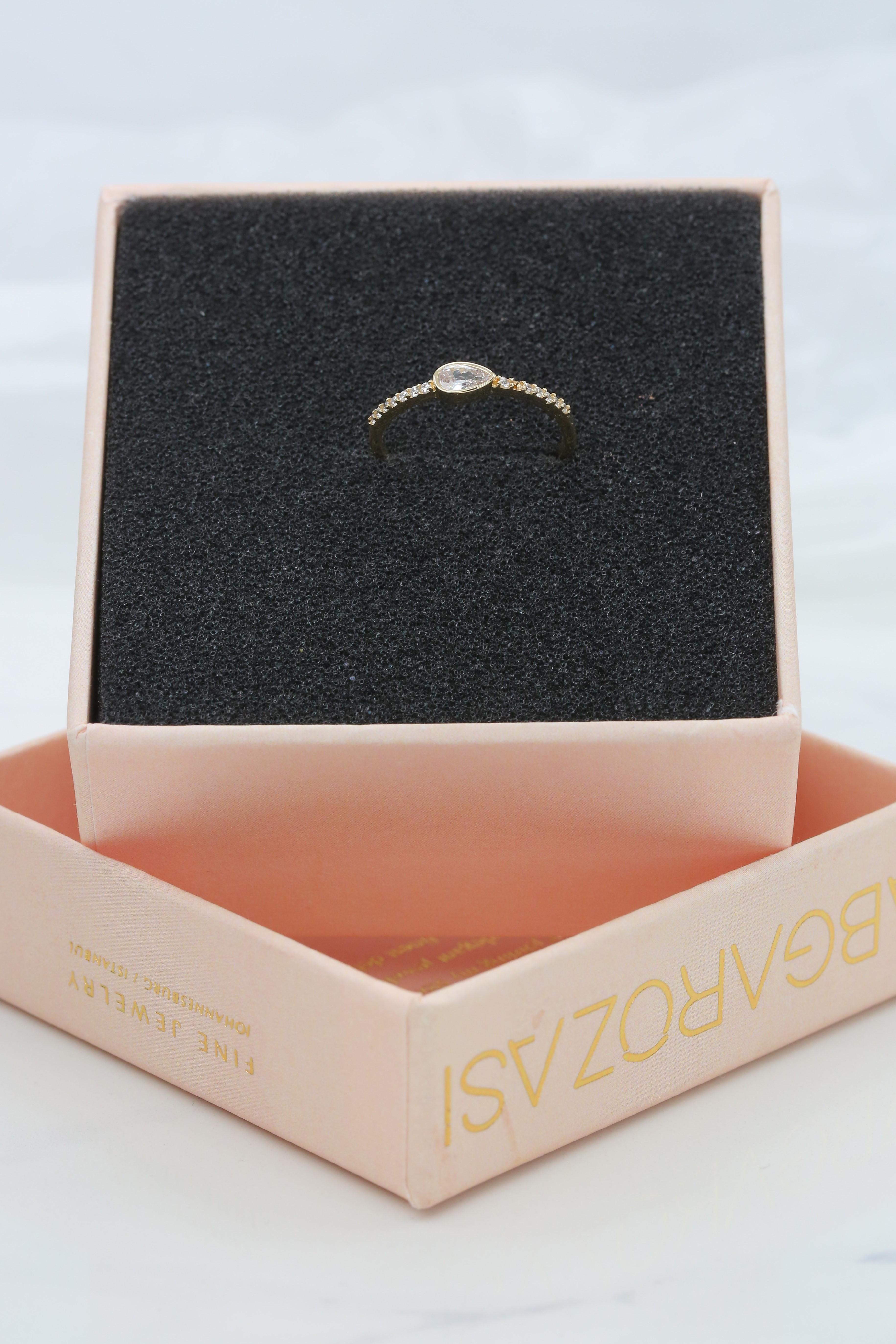 14K Gold Dainty Pear Shape Zircon Ring, Minimalist Ring 4
