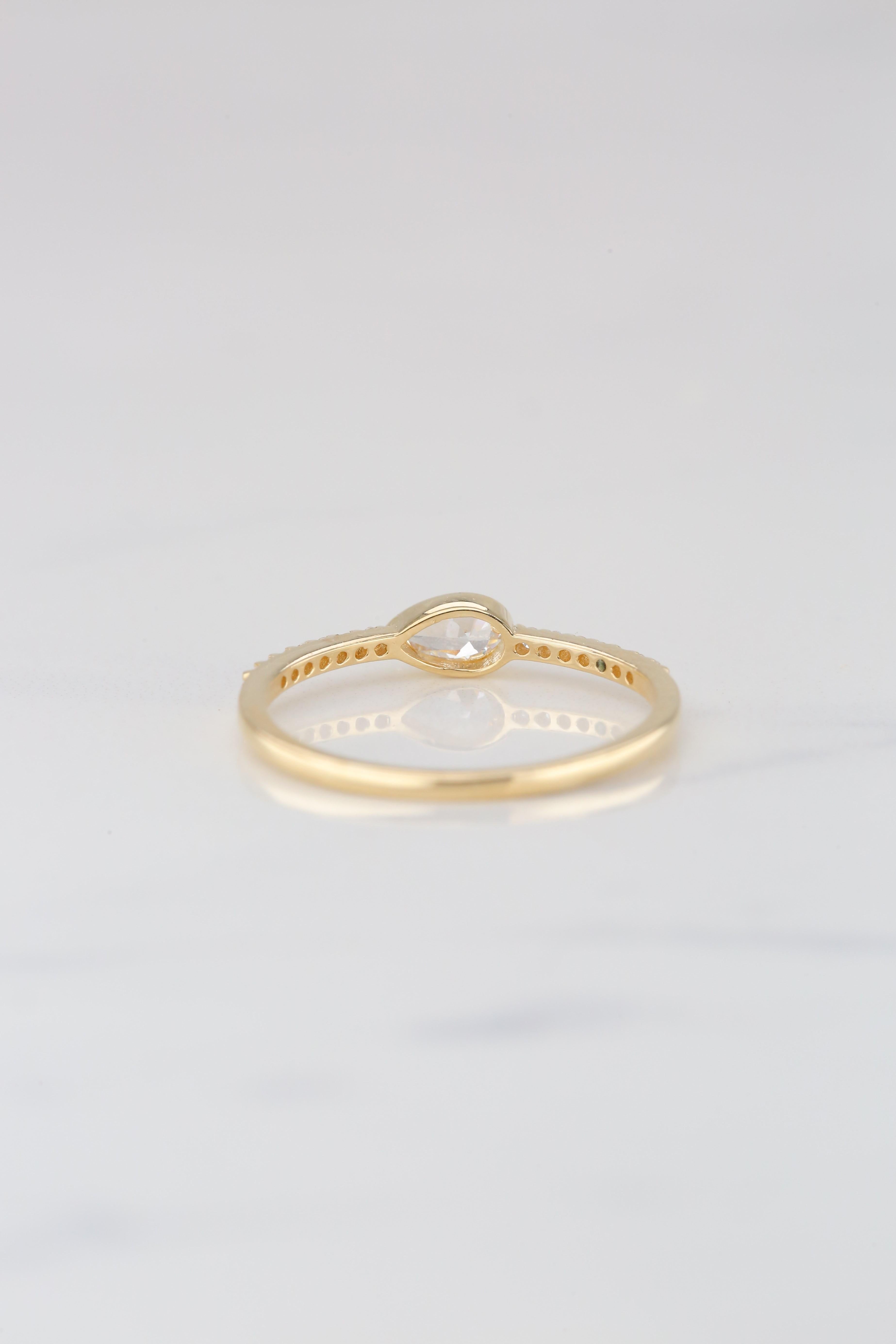 14K Gold Dainty Pear Shape Zircon Ring, Minimalist Ring 7