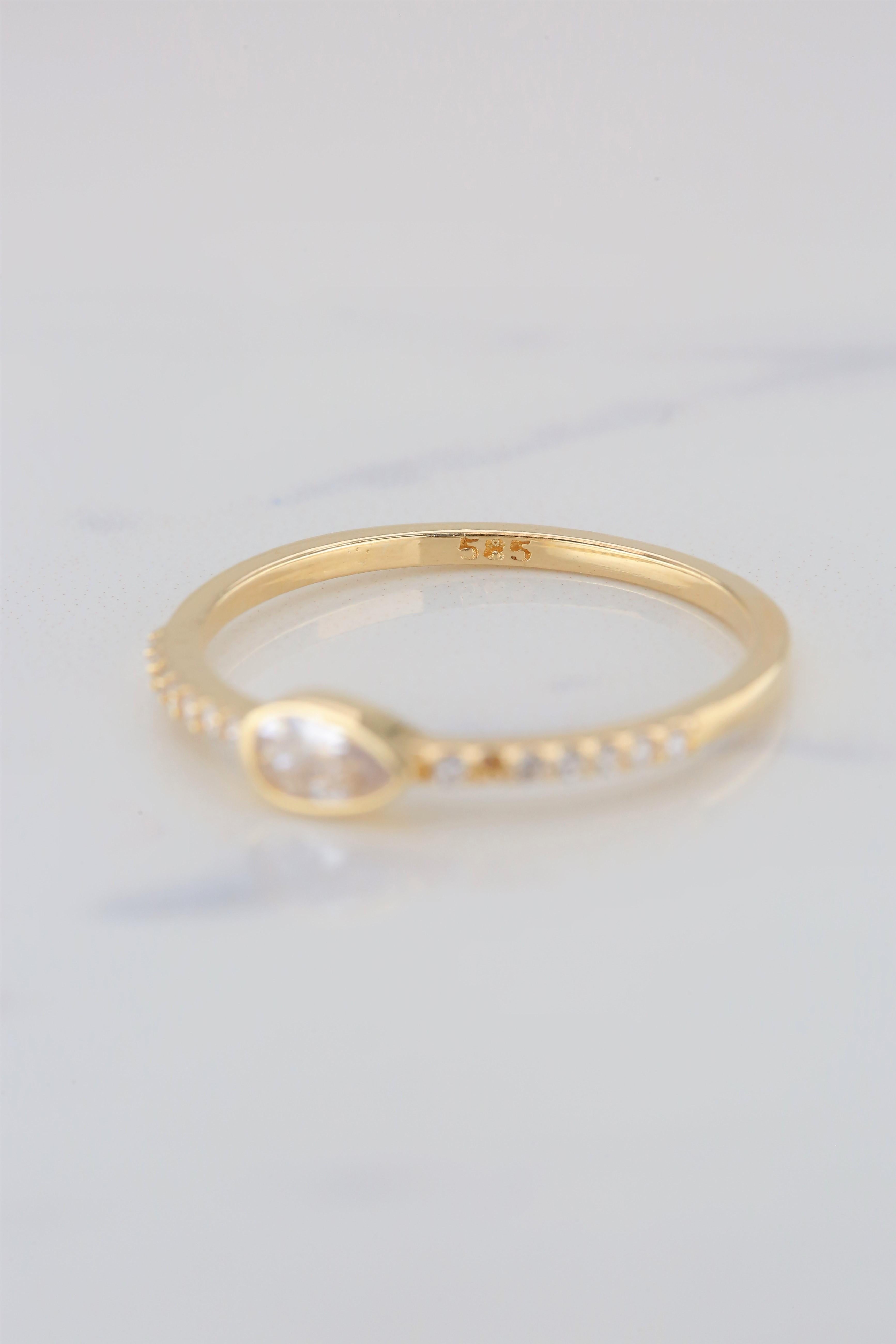 14K Gold Dainty Pear Shape Zircon Ring, Minimalist Ring 8