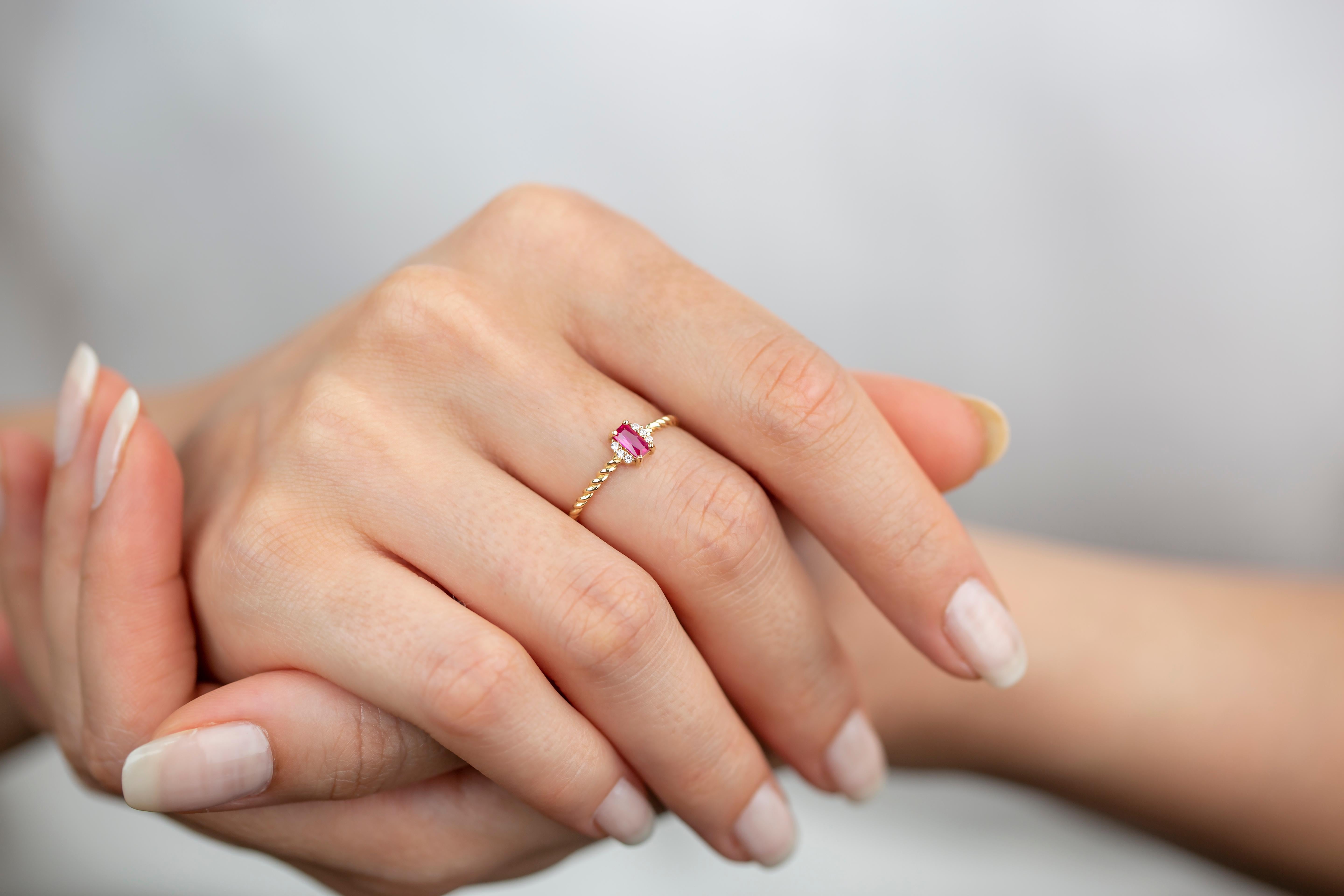 14K Gold Dainty Pink Quartz and Zircon Ring 3