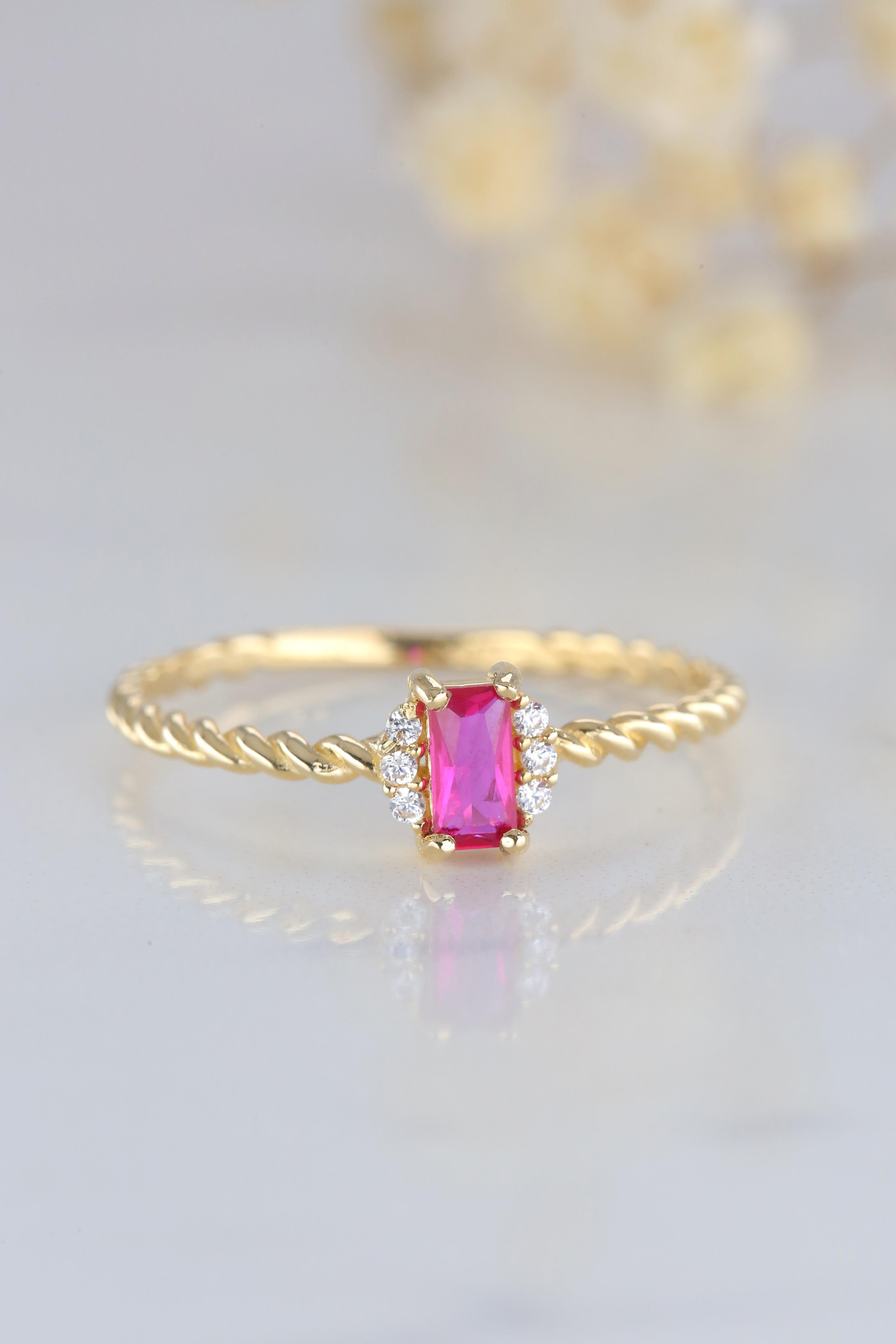 14K Gold Dainty Pink Quartz and Zircon Ring 5