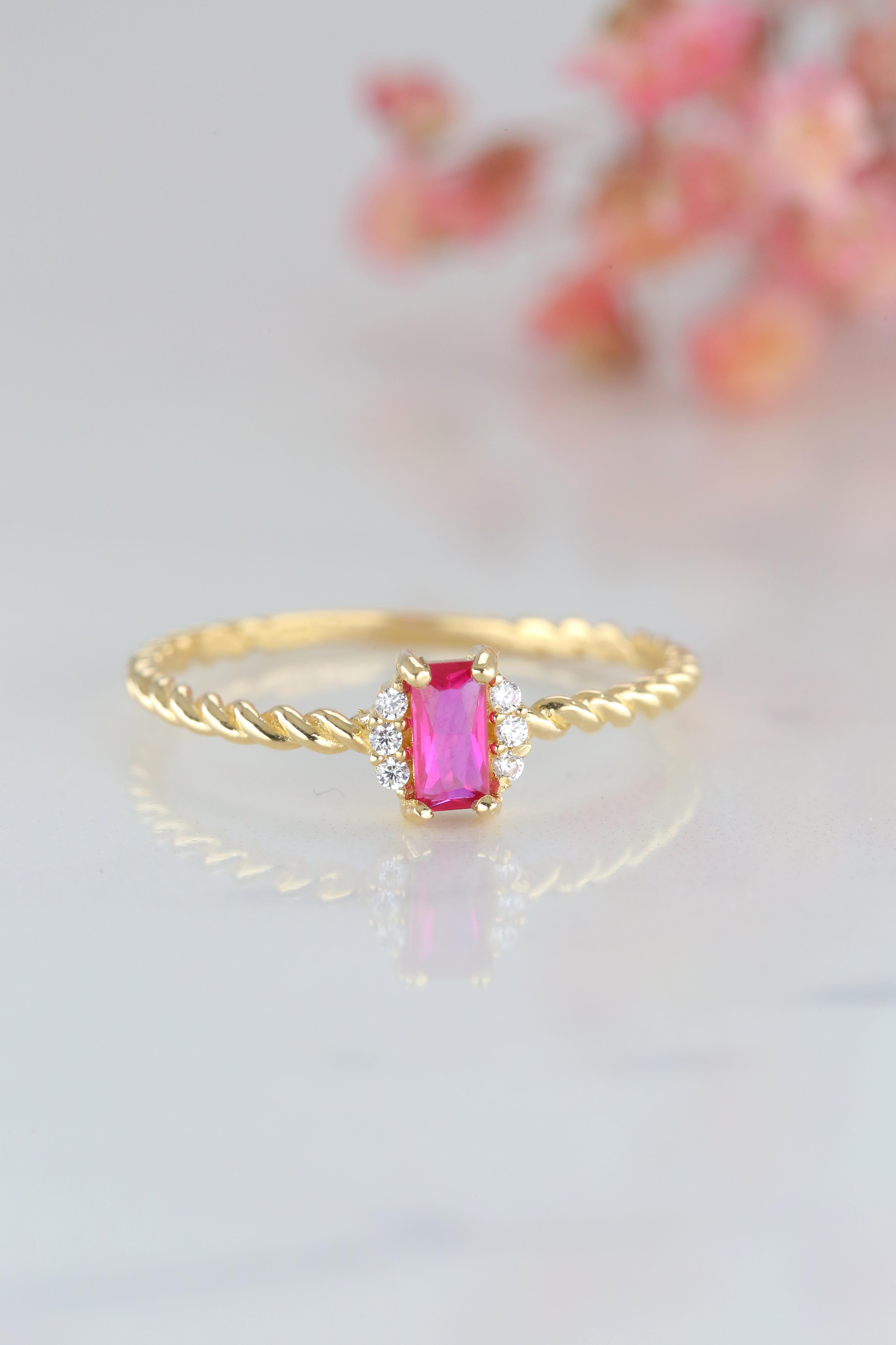 14K Gold Dainty Pink Quartz and Zircon Ring 6