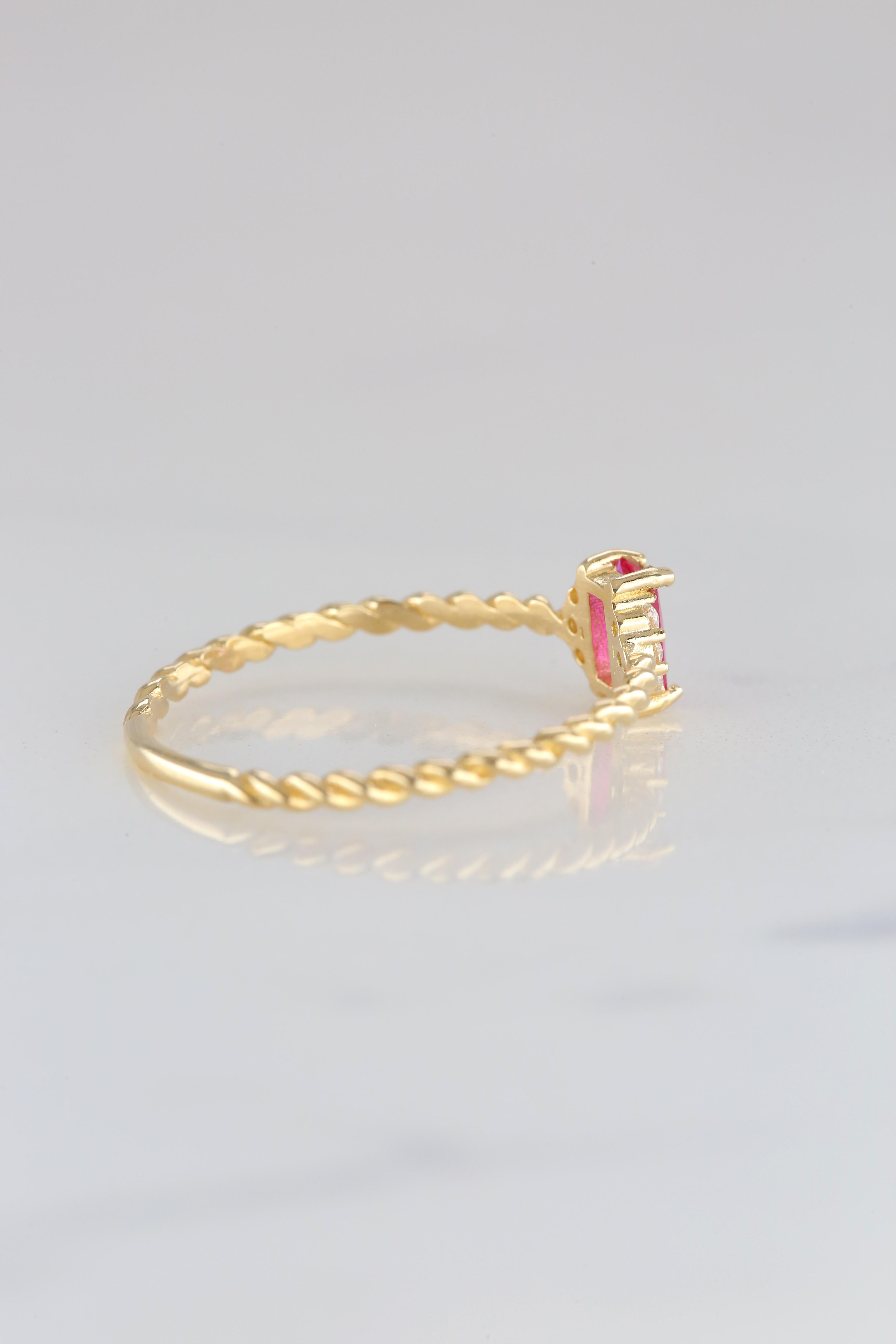 14K Gold Dainty Pink Quartz and Zircon Ring 7