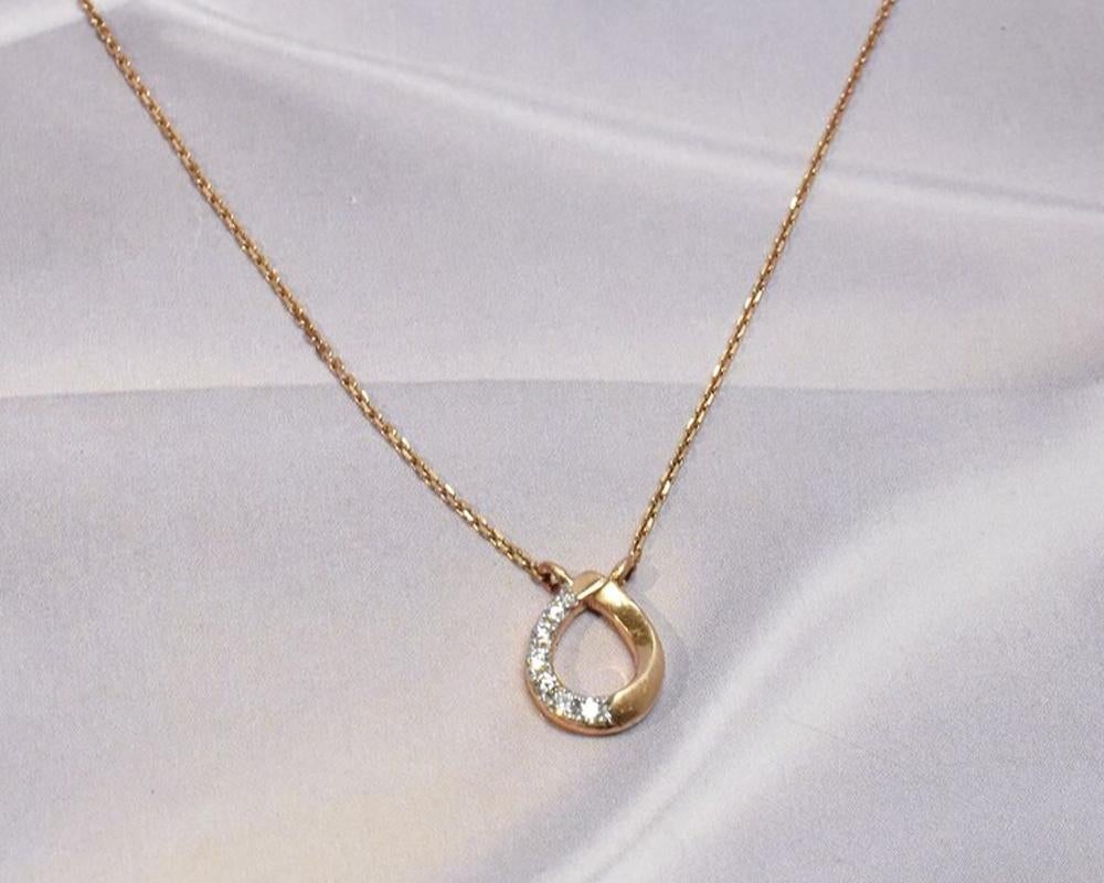 Modern 14k Gold Dainty Teardrop Necklace Diamond Cluster Layering Necklace For Sale