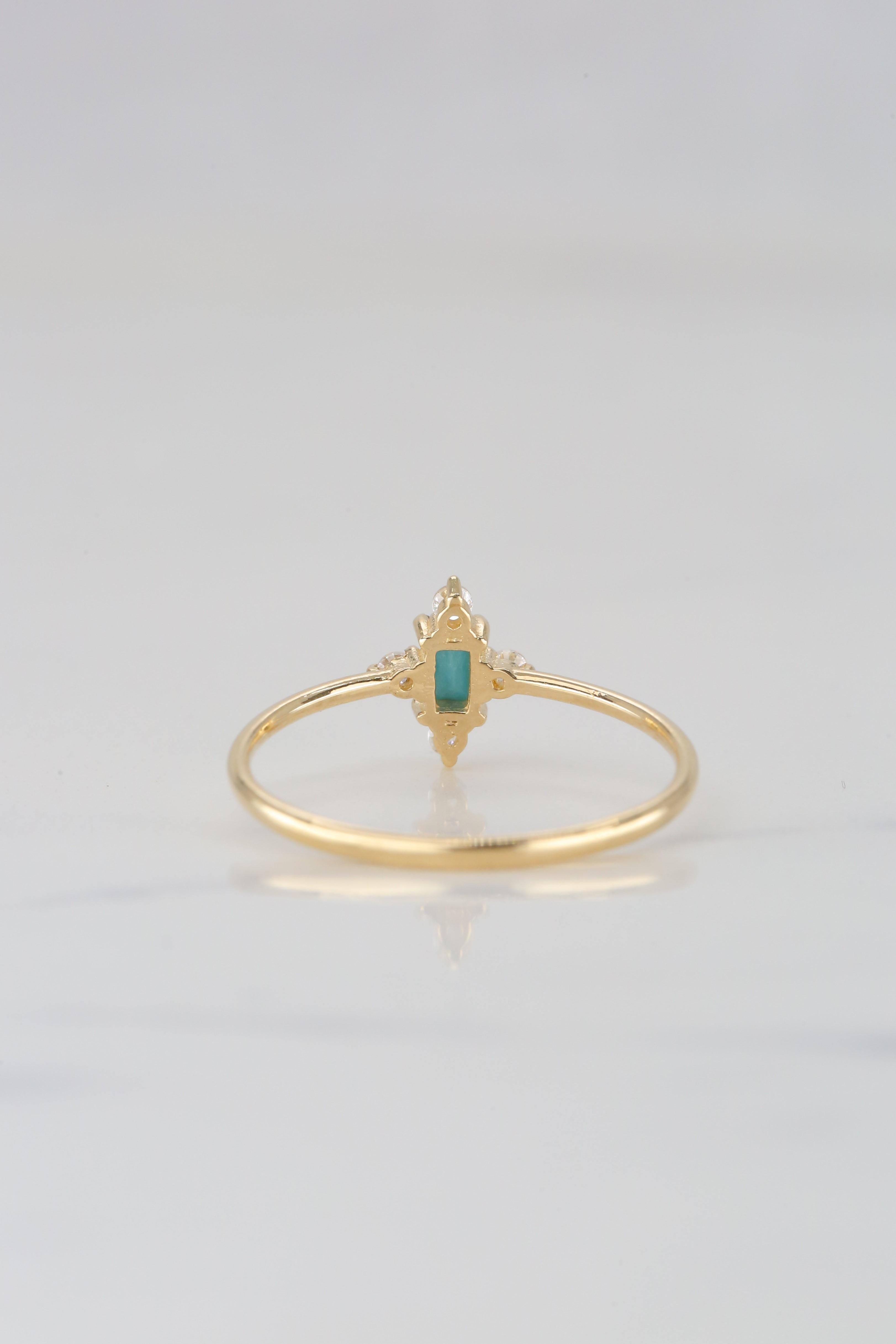 14K Gold Dainty Turquoise and Zircon Ring 10