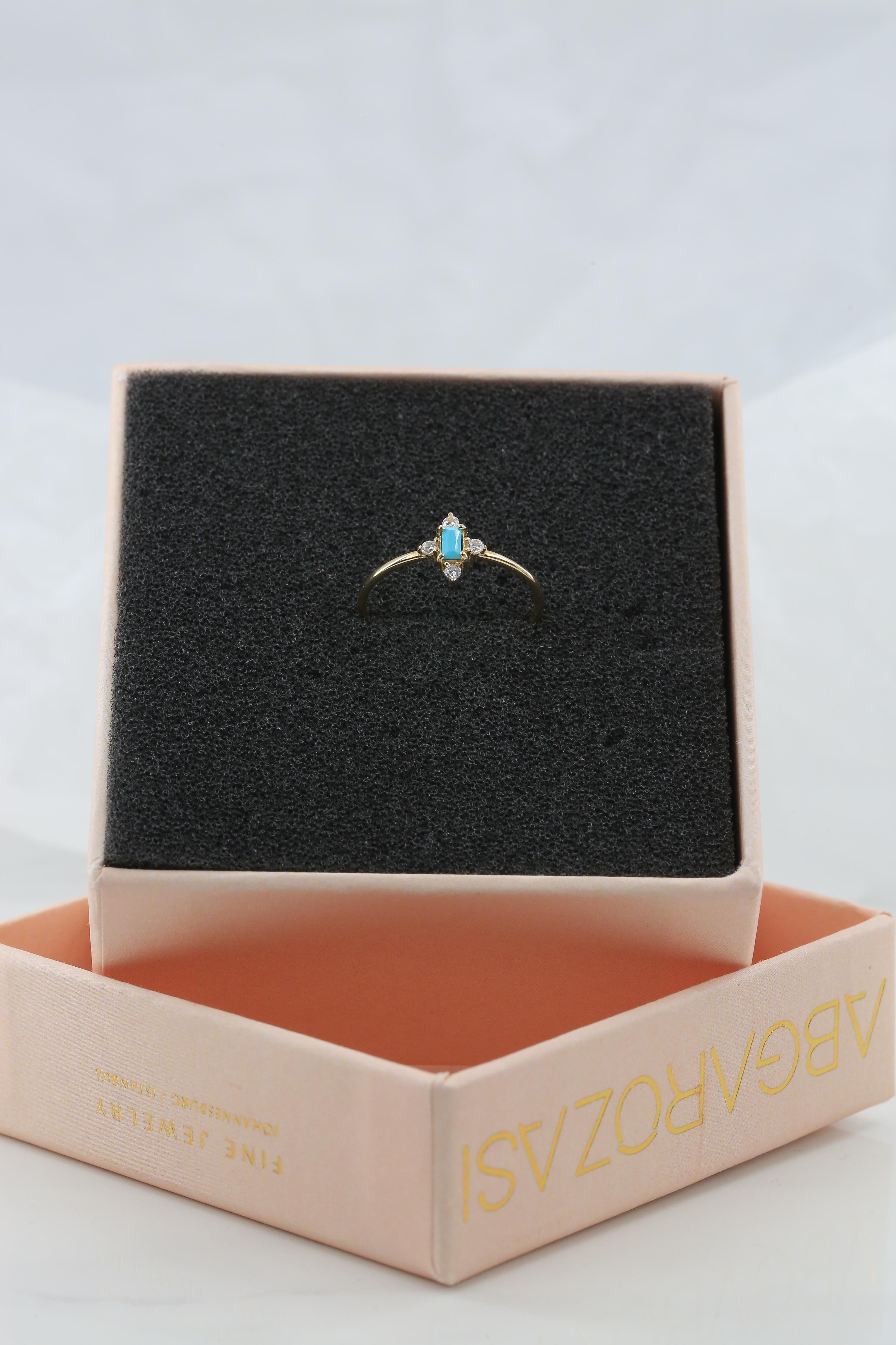 14K Gold Dainty Turquoise and Zircon Ring 5