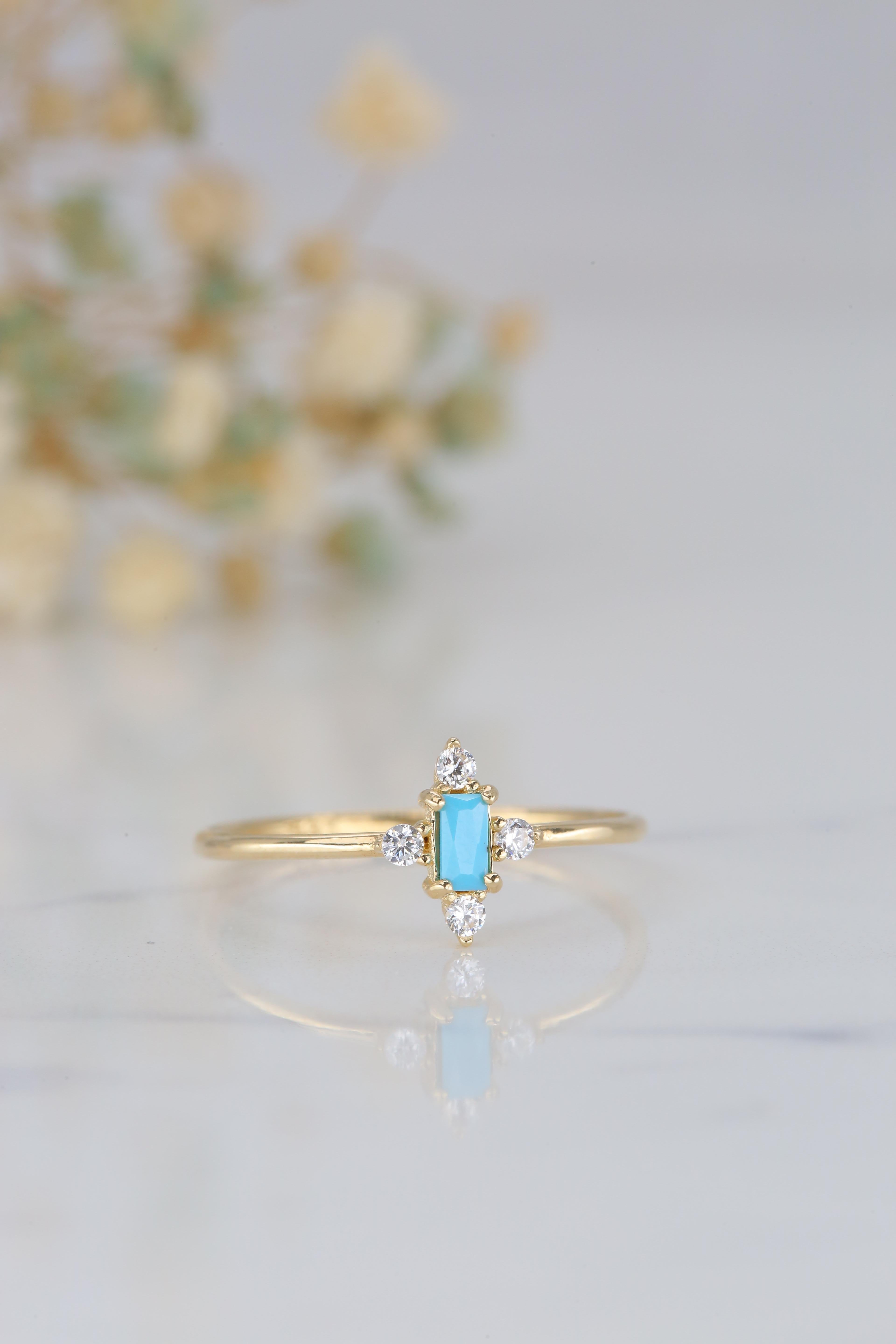 14K Gold Dainty Turquoise and Zircon Ring 6