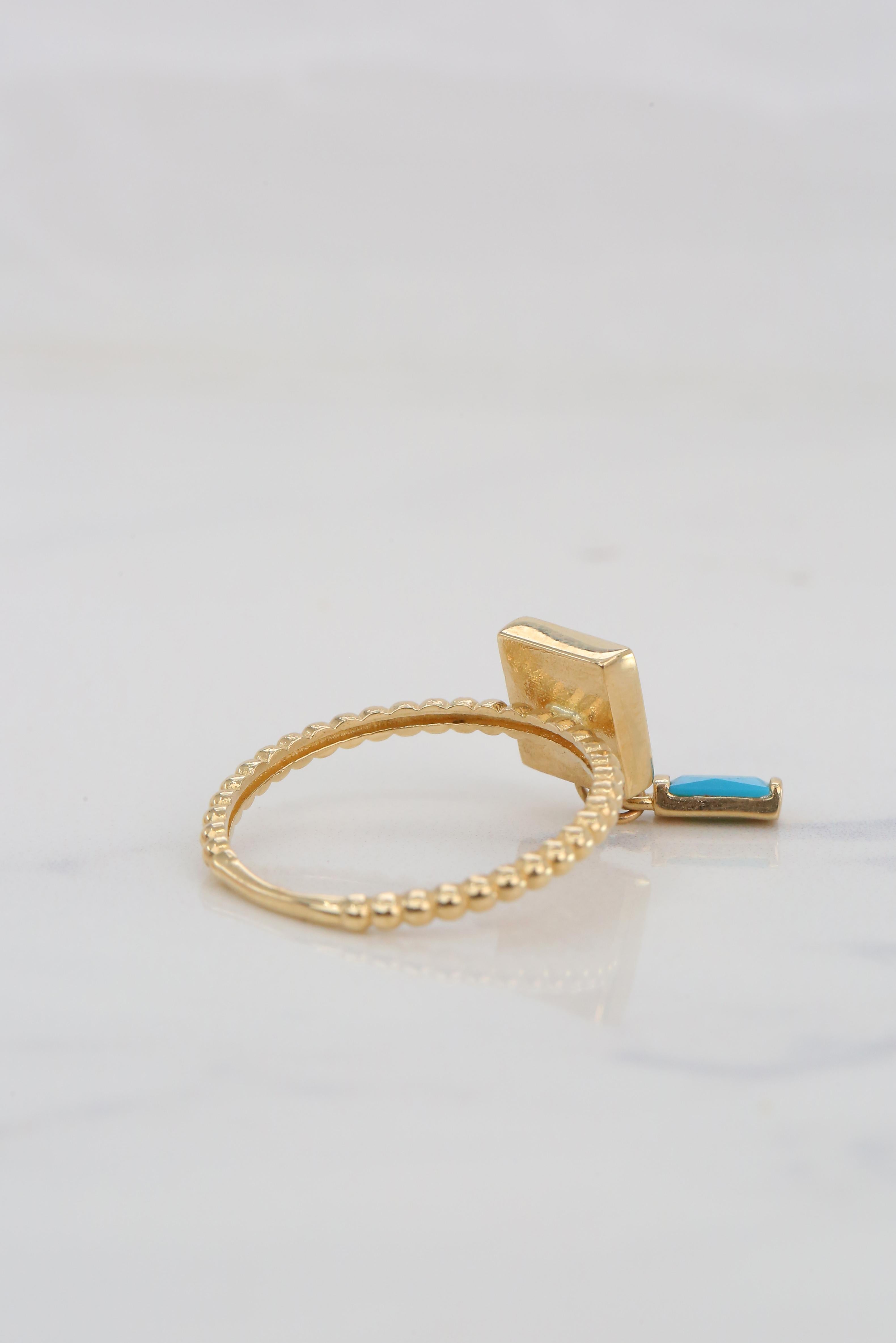 14K Gold Dainty Turquoise Enameled and Turquoise Ring 7
