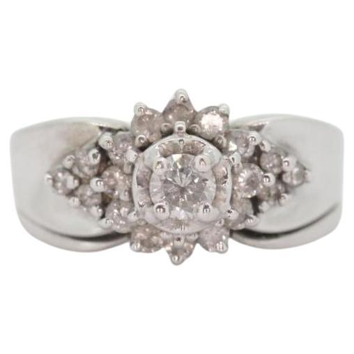 14k Gold daisy Ring. Round HALO Diamond Sunburst Starburst Cluster Ring.