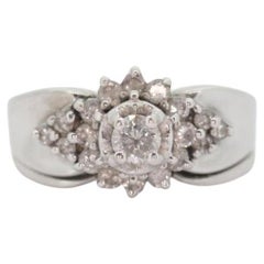Bague marguerite en or 14k. Bague grappe de diamants ronds Sunburst Starburst HALO