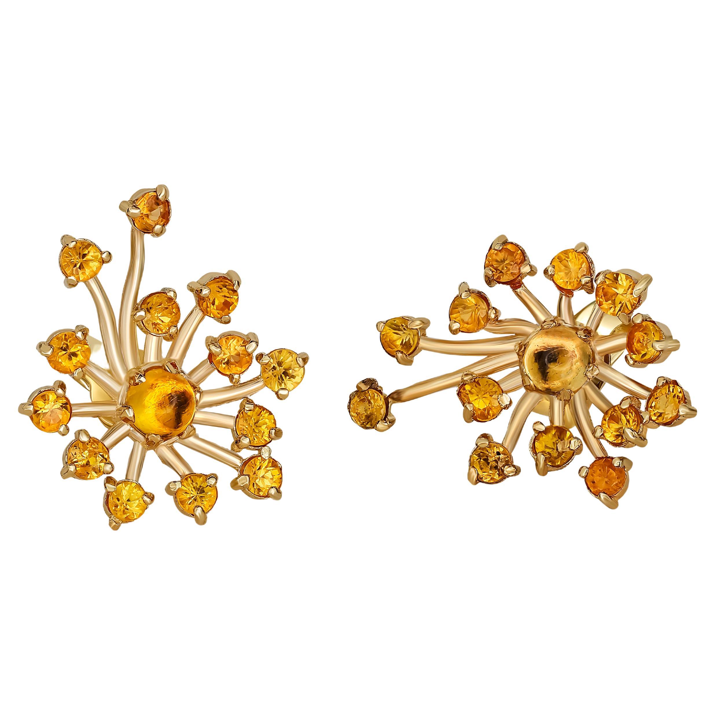 Boucles d'oreilles pendantes fleur en or 14 carats, boucles d'oreilles fleur en saphir jaune