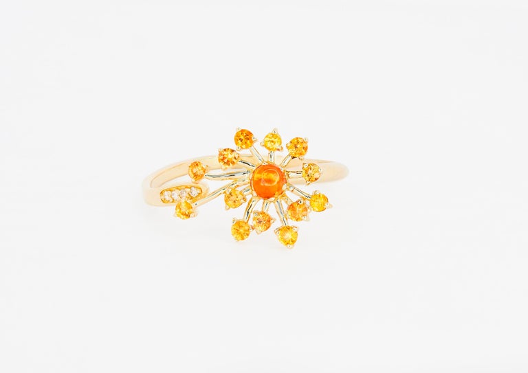 For Sale:  14 Karat Gold Ring with Yellow Sapphires. Dandelion Flower desing ring. 2